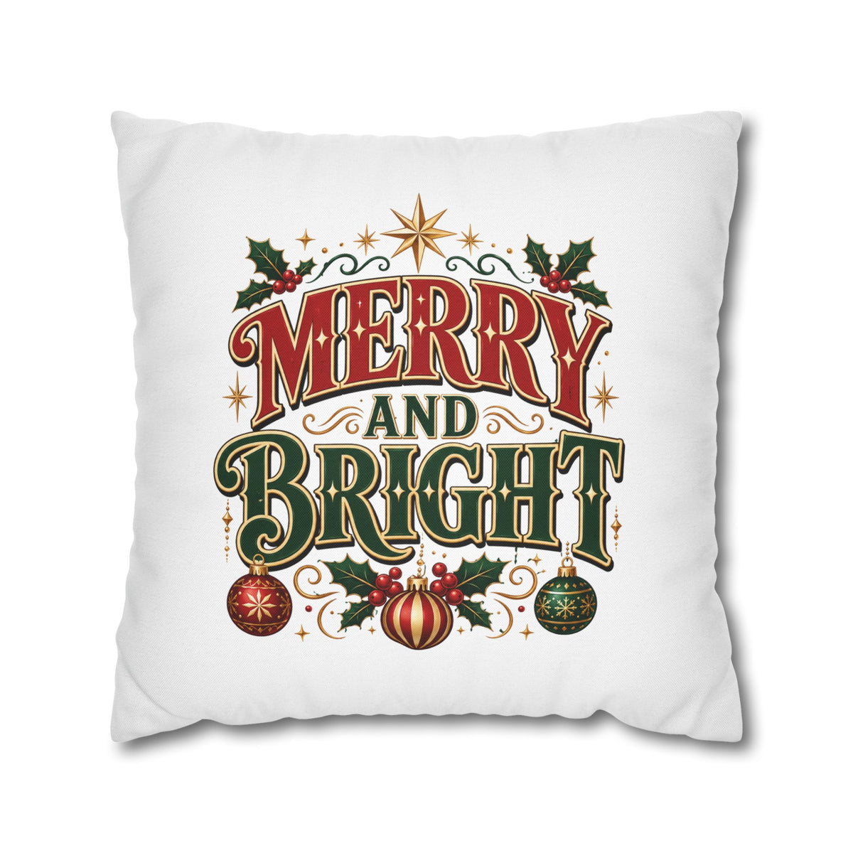 Merry and Bright Christmas Pillowcase — Festive Holiday Decorative Pillow Cover