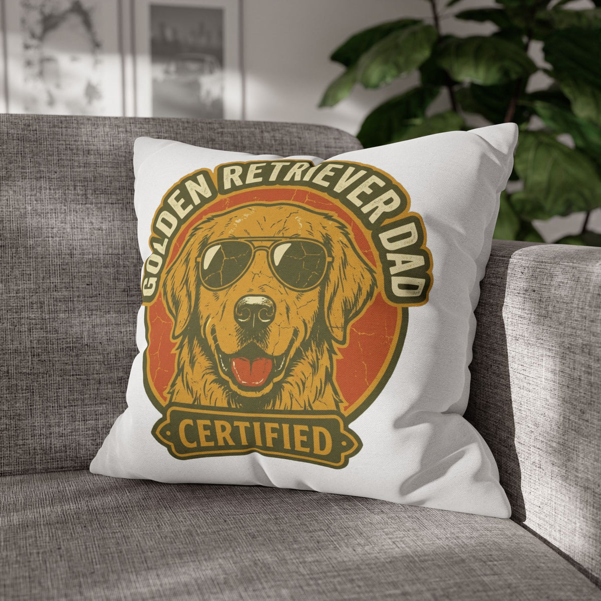 Funny Golden Retriever Dad Pillowcase — "Certified" Dog Lover Throw Pillow Cover