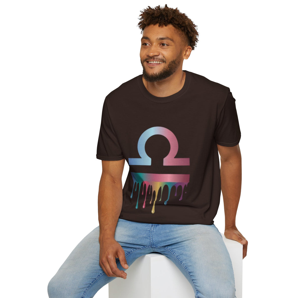 Libra Zodiac Omega Symbol T‑Shirt — Pastel Gradient Drip Graphic Shirt