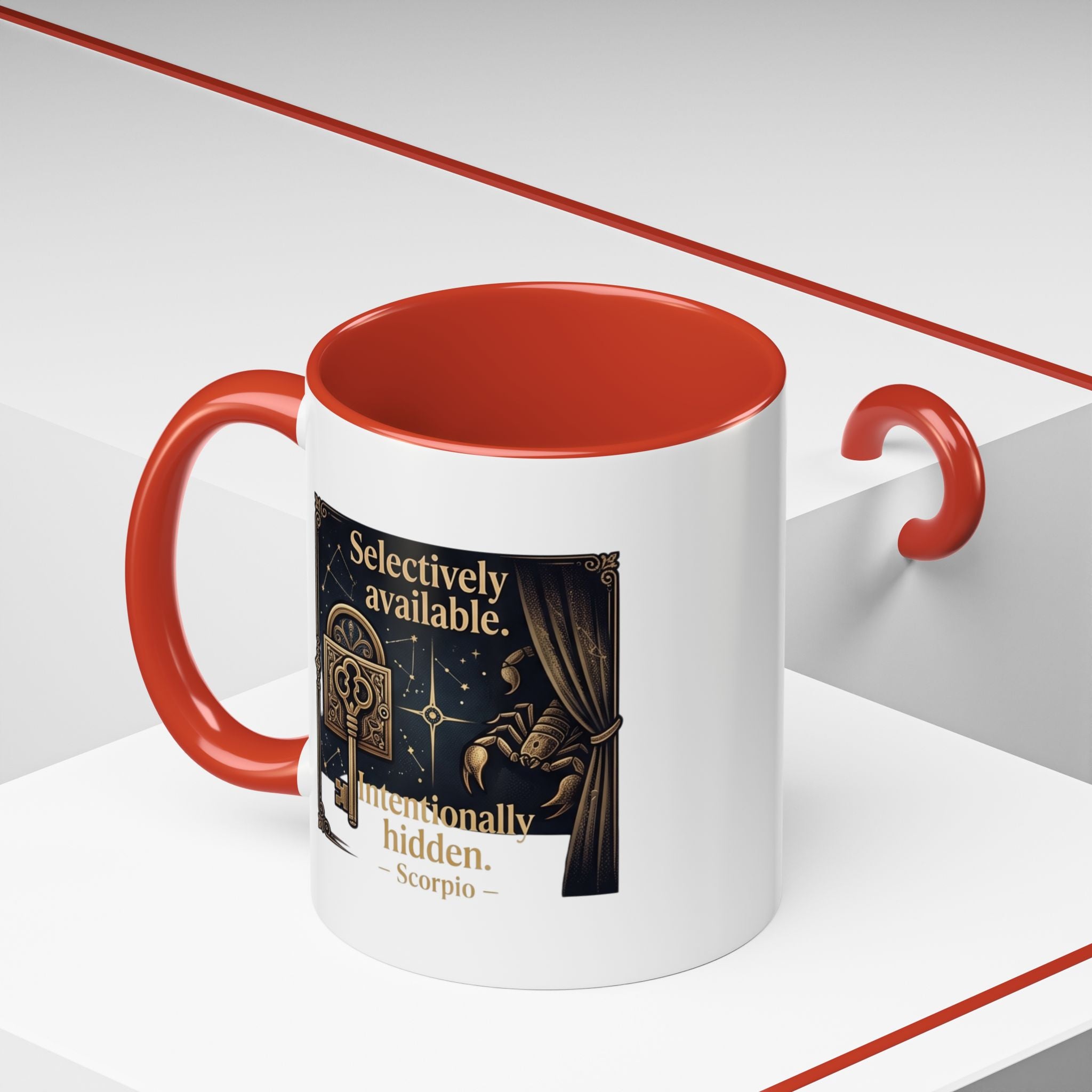 Scorpio Accent Coffee Mug — "Selectively Available, Intentionally Hidden" Zodiac Gift