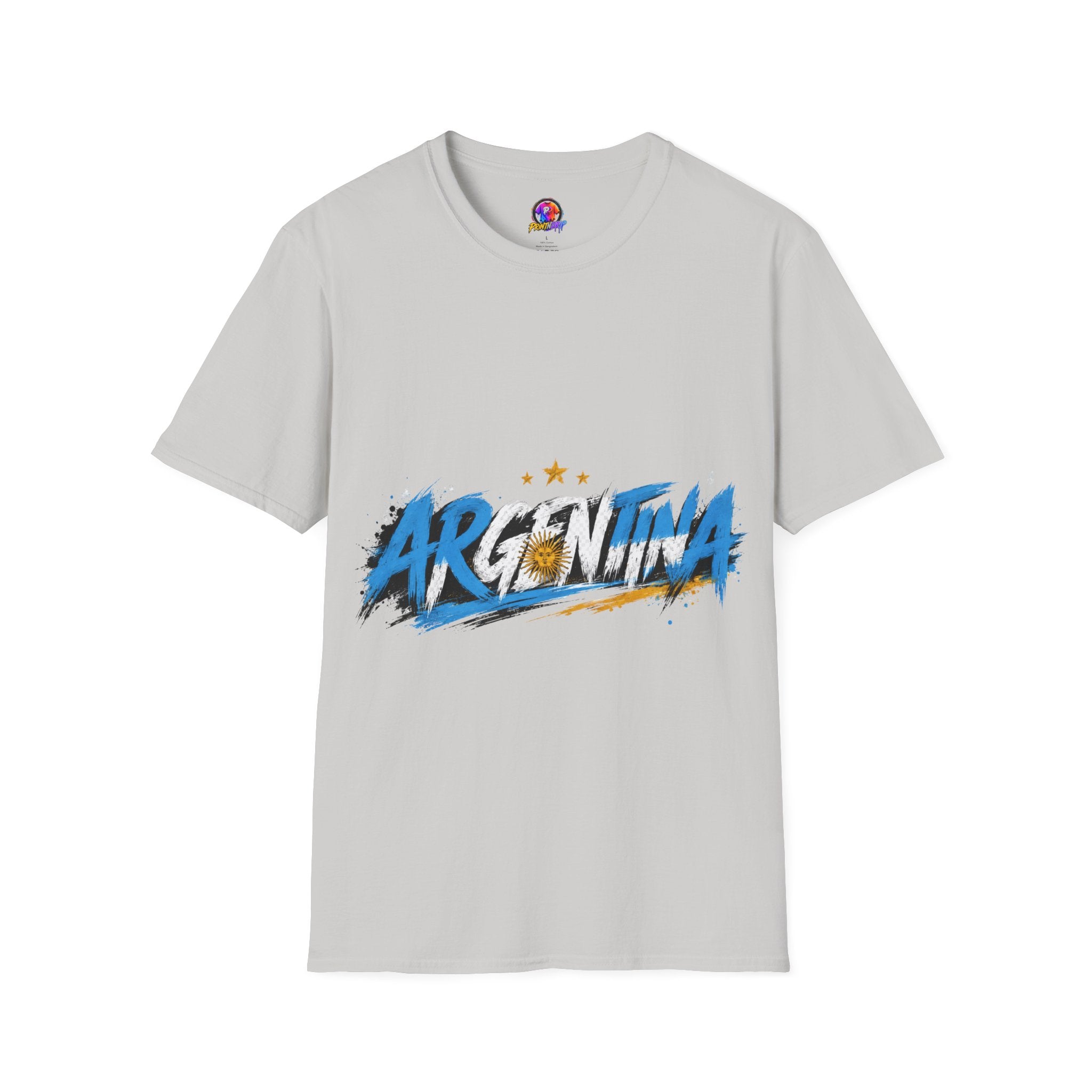 Argentina Graffiti T-Shirt — Soccer Fan Tee with Three Stars & Sun Emblem