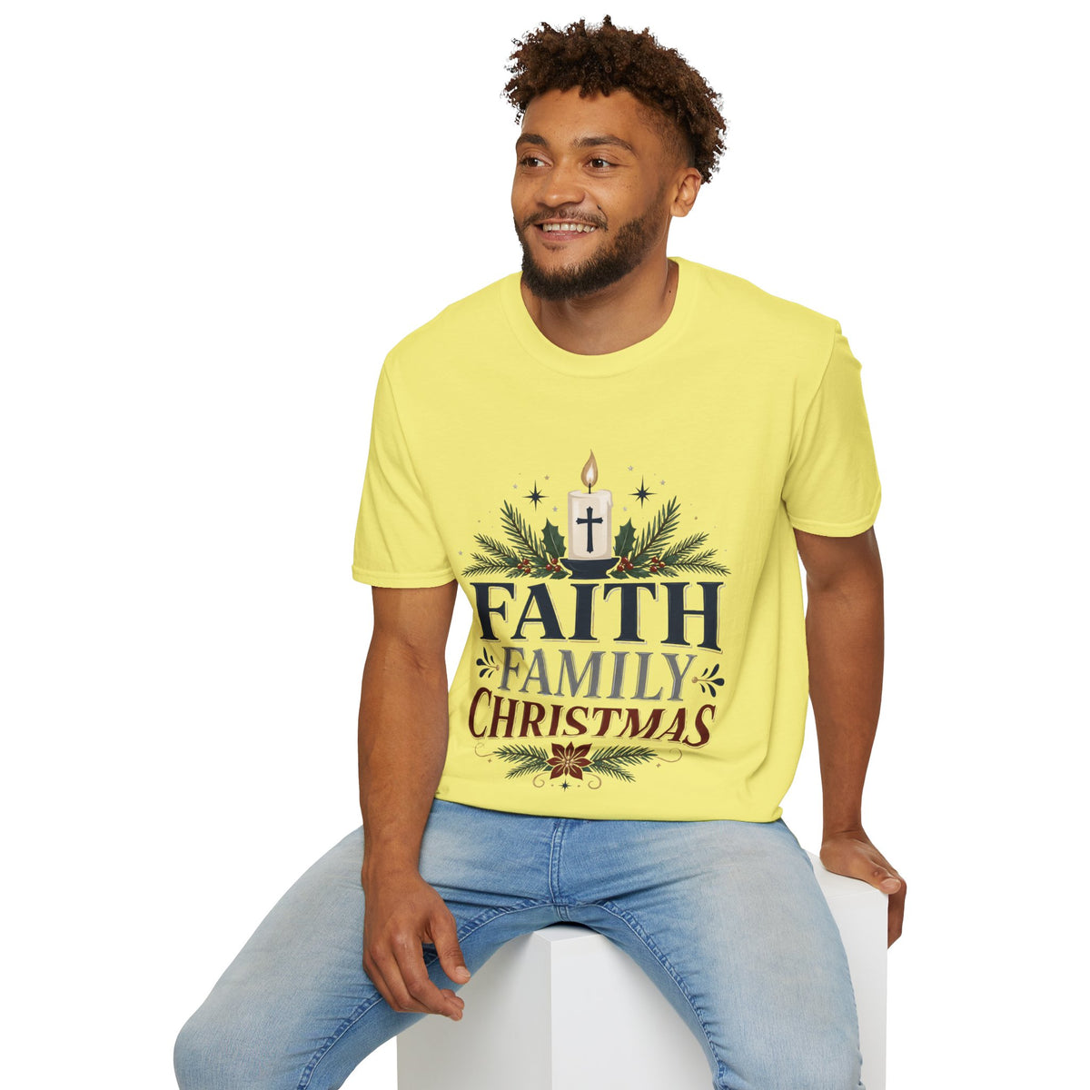 Christmas Faith T-Shirt — "Faith, Family, Christmas" Religious Holiday Tee