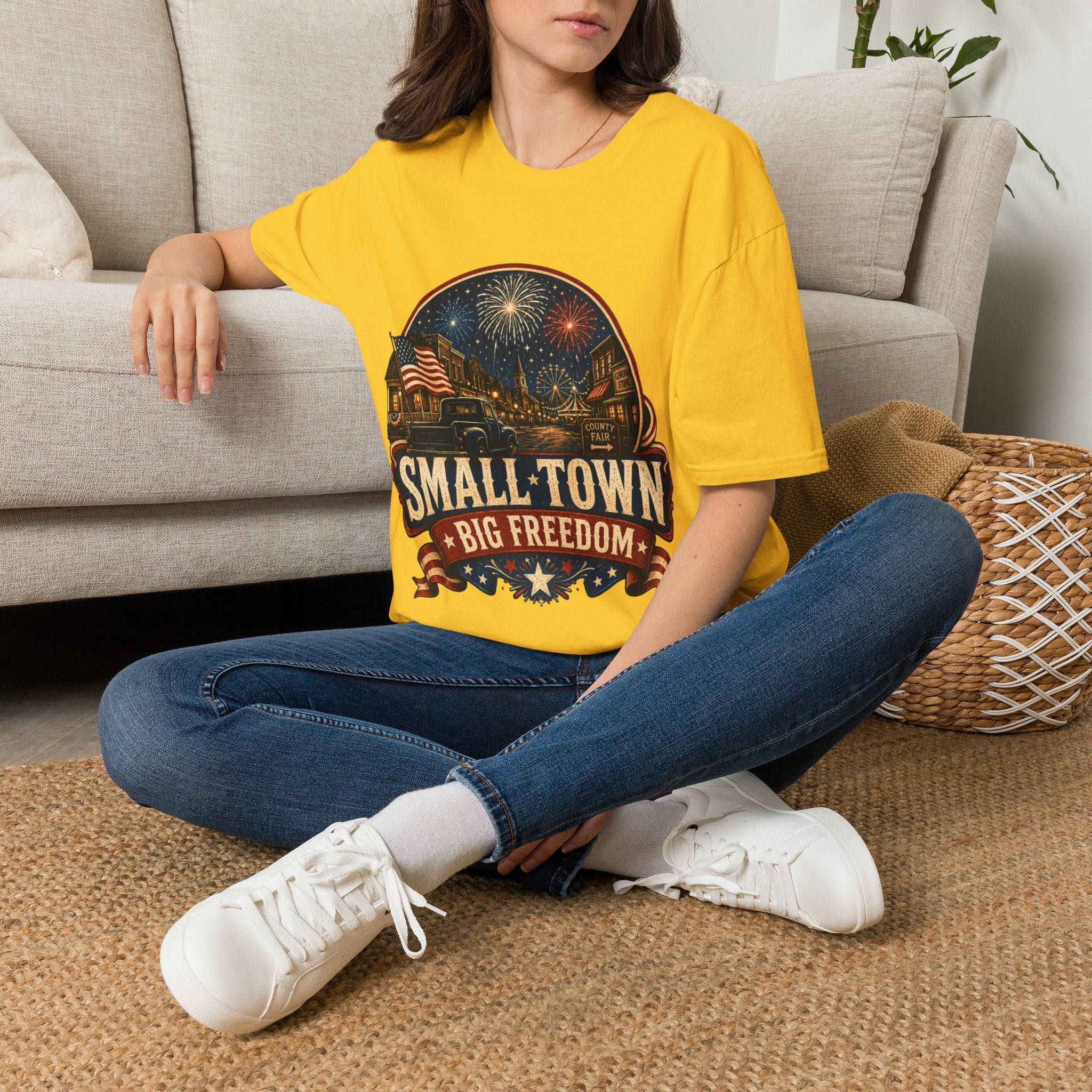 Small Town Big Freedom T-Shirt — Patriotic 4th of July Fireworks Tee