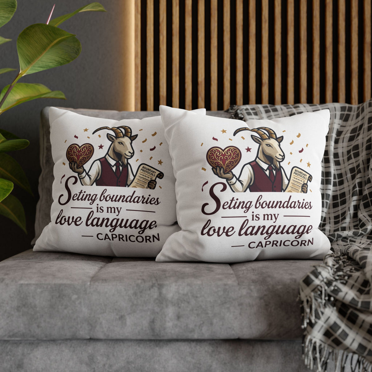 Capricorn Pillowcase - "Setting Boundaries Is My Love Language" Zodiac Throw Pillowcase