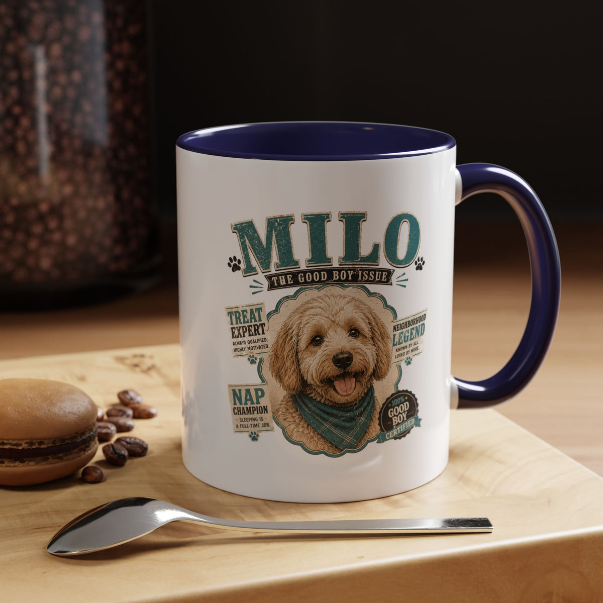 Milo Bailey Dog Dad Mom Personalized Dog Mug — "Milo The Good Boy" Accent Coffee Mug