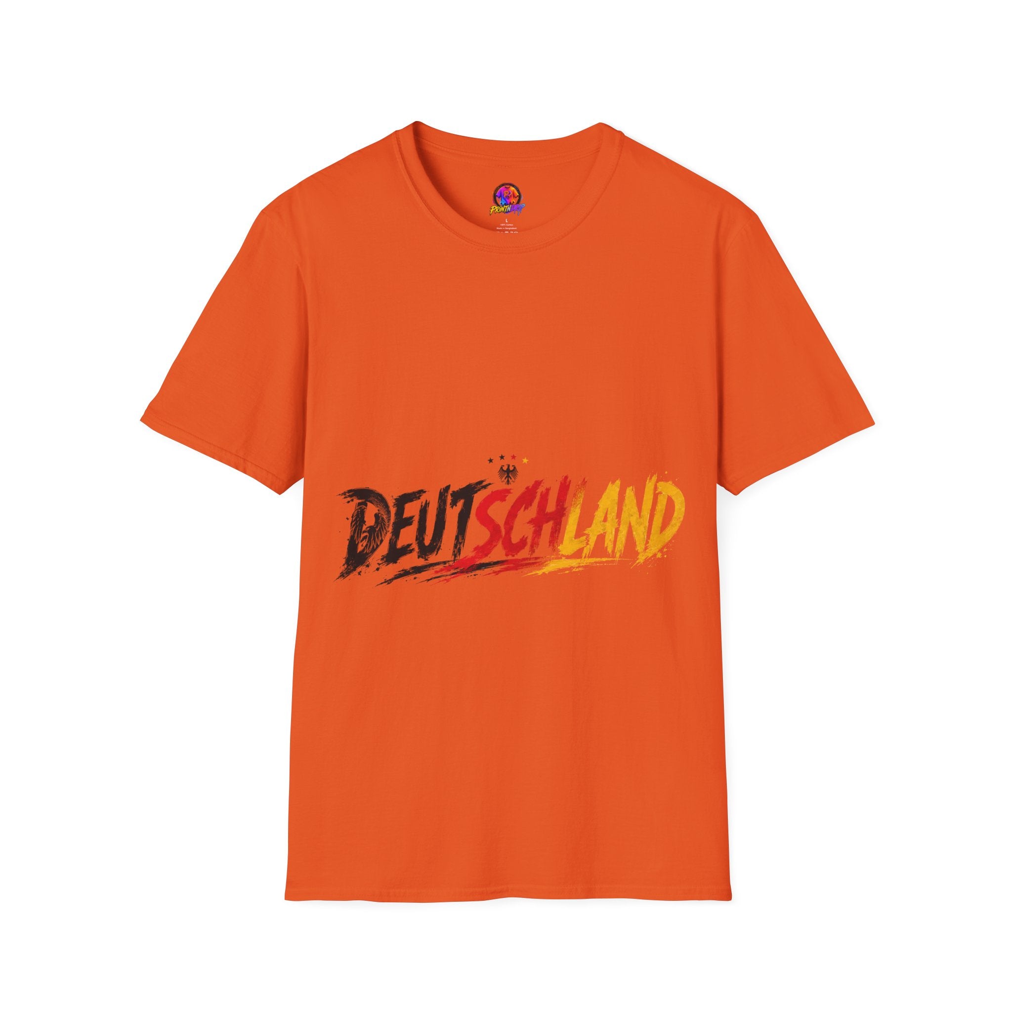 Germany Deutschland Football T-Shirt — Deutschland Script with German Flag Brushstroke