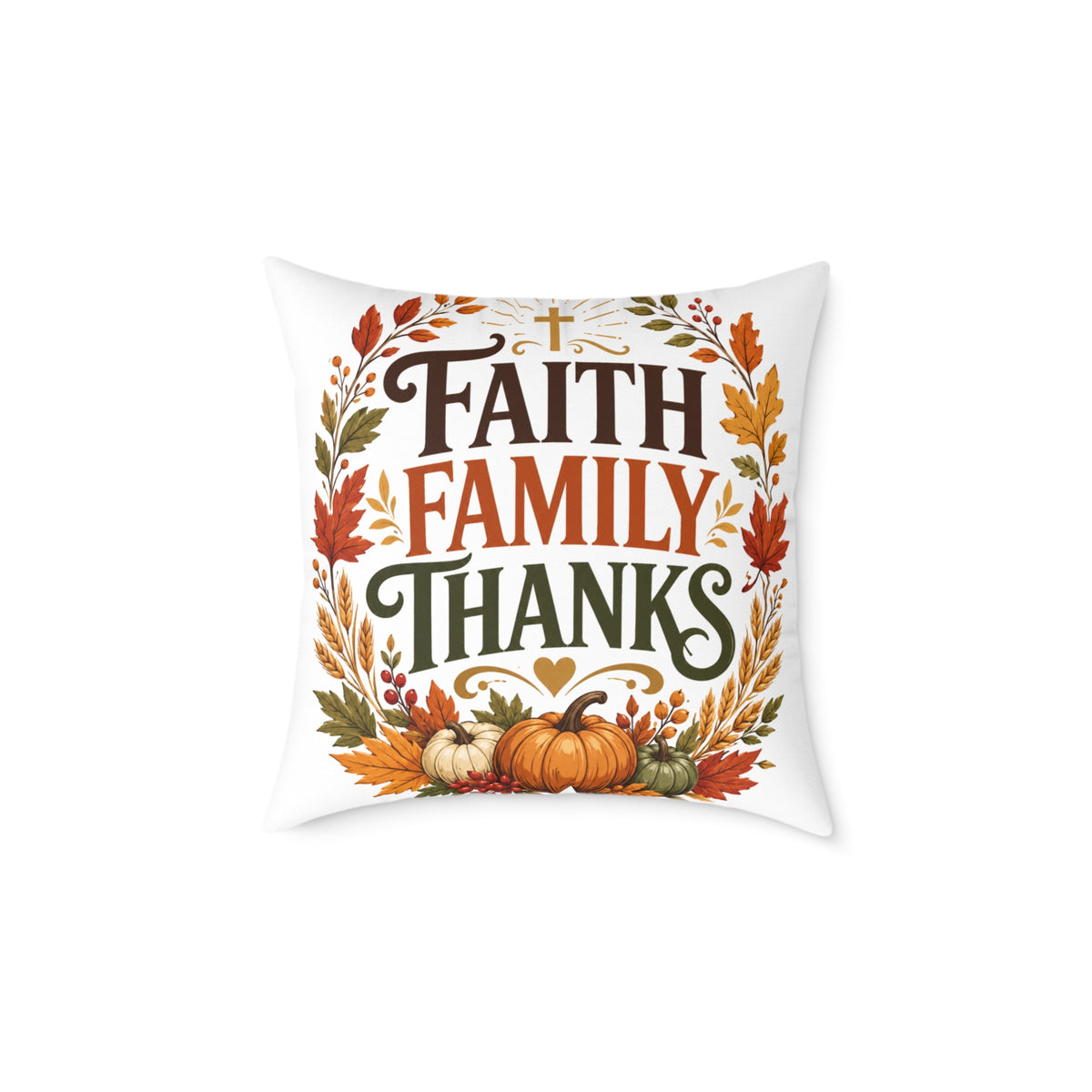 Thanksgiving Faith Family Thanks Fall Pillow — Thanksgiving Pumpkin Accent Cushion