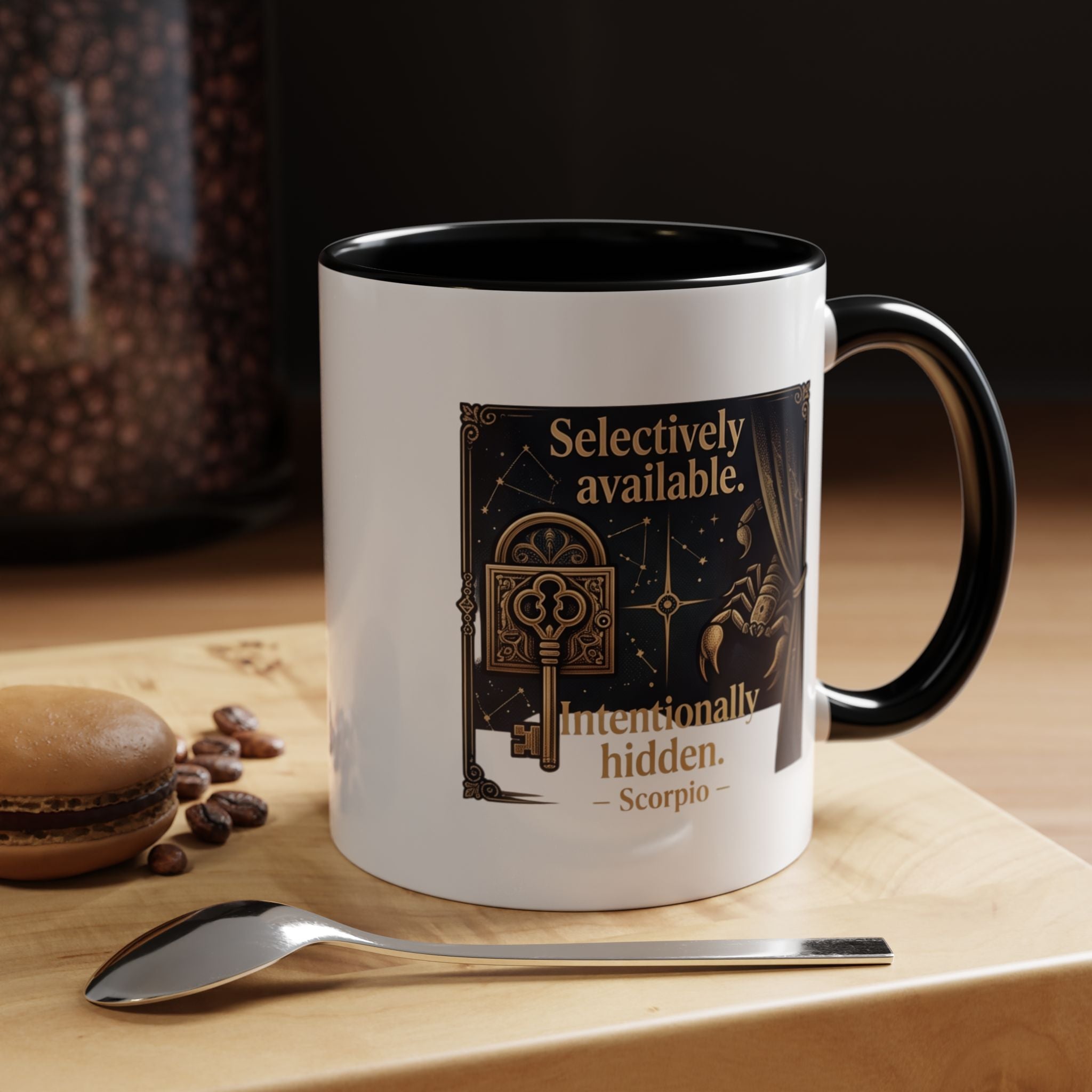 Scorpio Accent Coffee Mug — "Selectively Available, Intentionally Hidden" Zodiac Gift