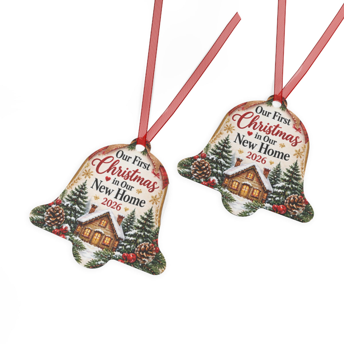 Our First Christmas in Our New Home 2026 Metal Ornament — Bell-Shaped Holiday Keepsake