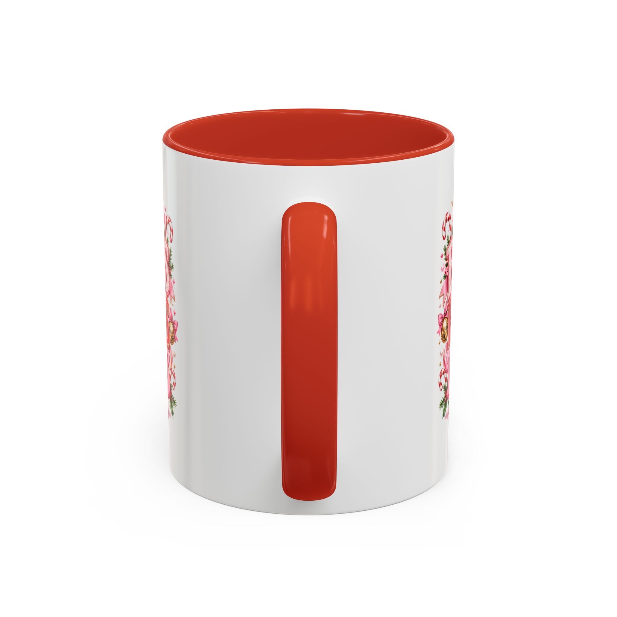 Modern Day Christmas Bows Bells Bliss Coffee Mug — Pink Holiday Accent Mug