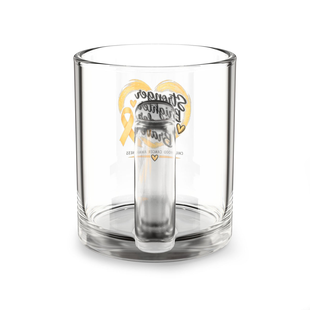 10oz Glass Mug — "Stronger, Brighter, Kinder, Braver" Childhood Cancer Awareness