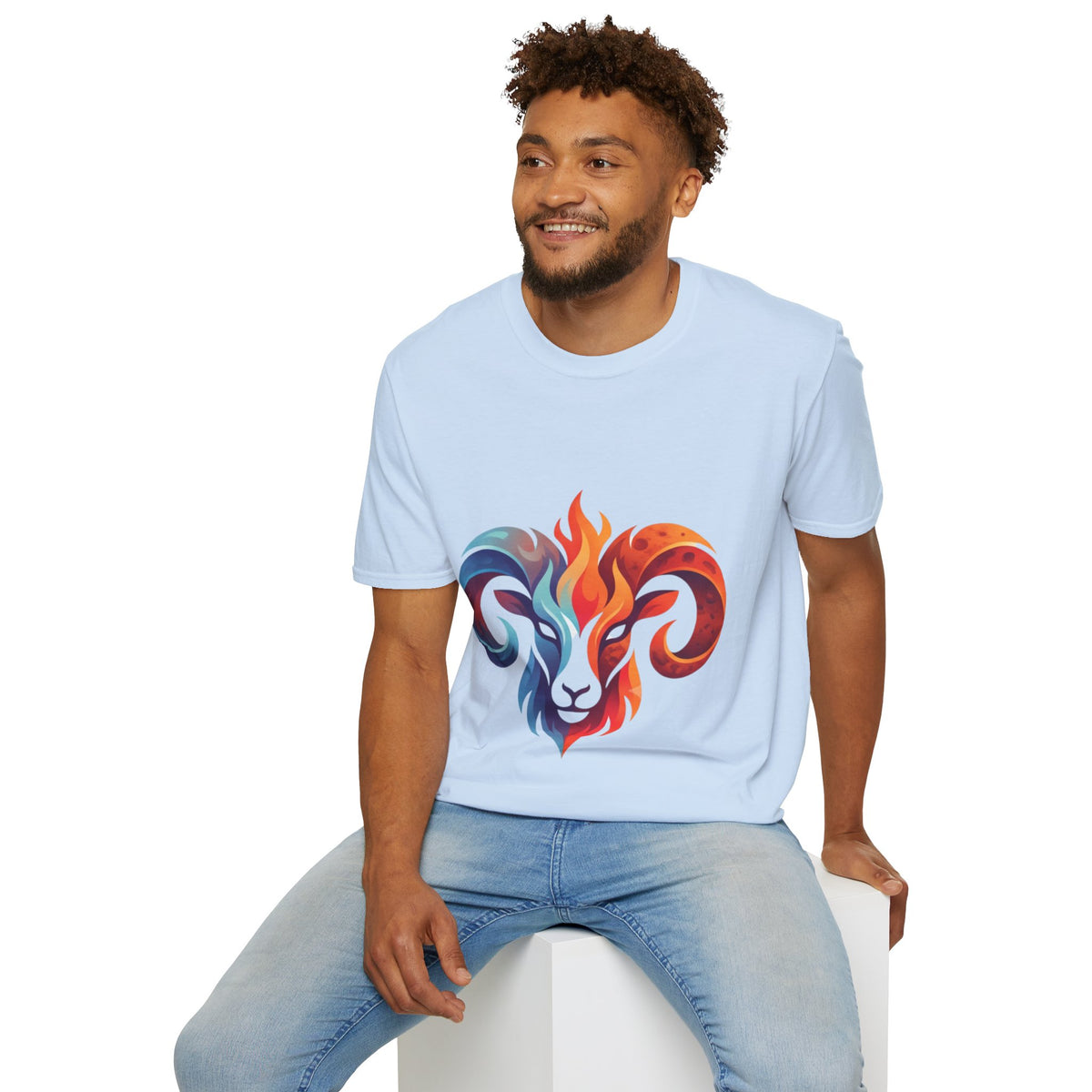 Aries Zodiac Ram Head Flame Graphic T-Shirt — Bold Aries Zodiac Tee