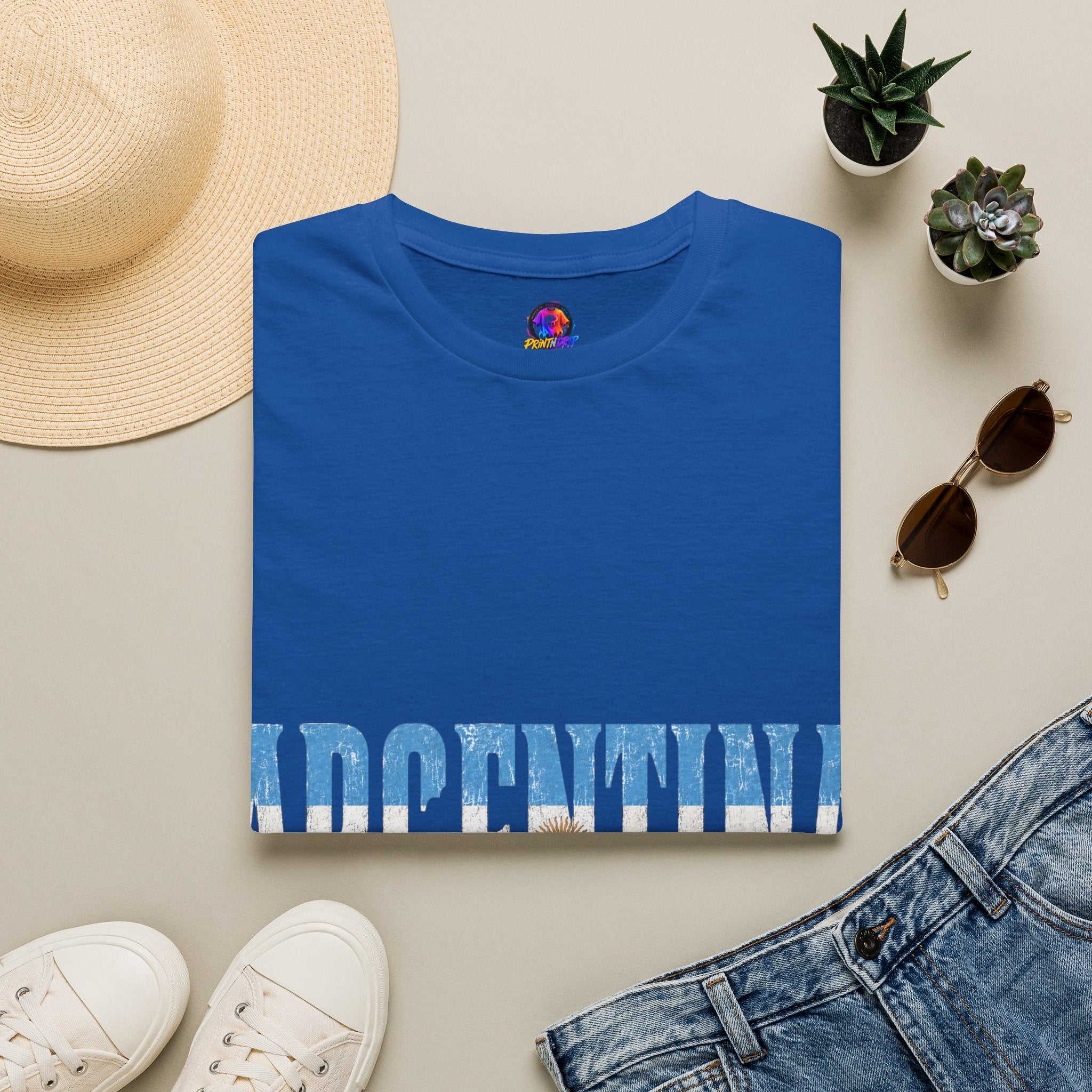 Argentina Beach Vibes T-Shirt — Distressed Blue "ARGENTINA" Graphic