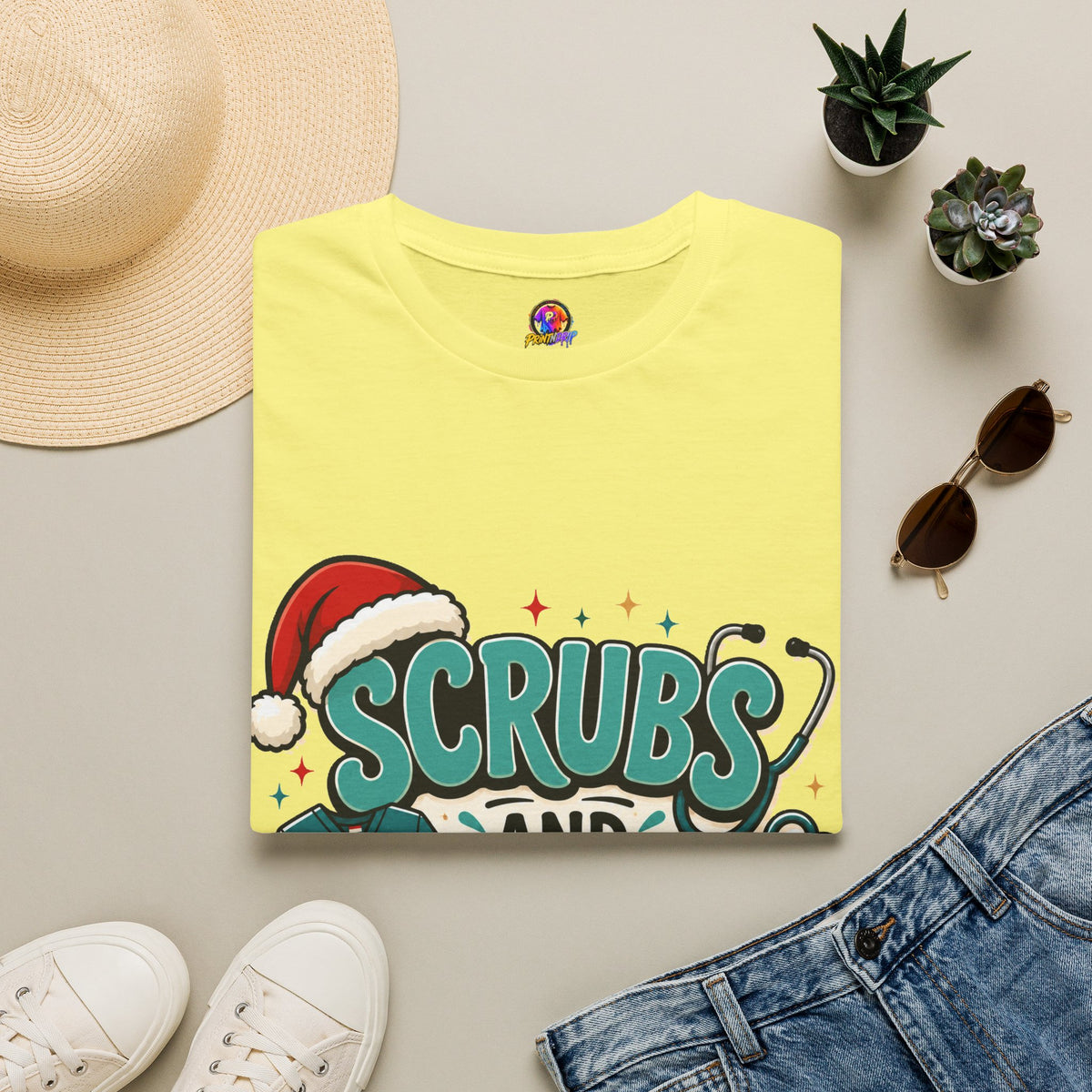 Scrubs and Santa Christmas T-Shirt — Cute Holiday Nurse Tee