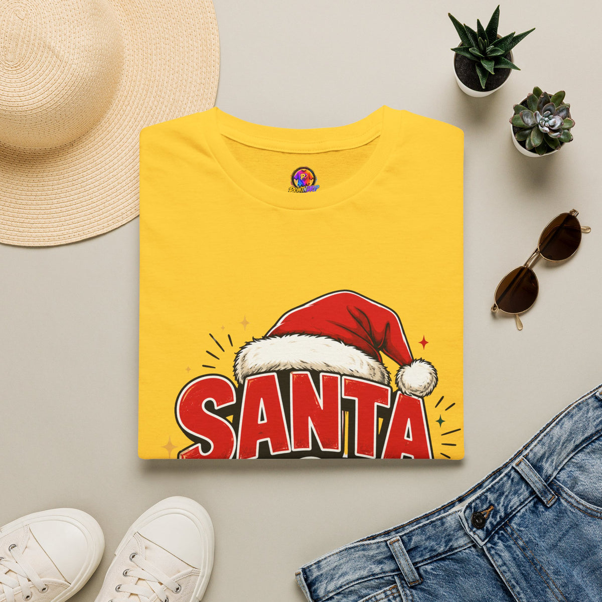 Santa Mode T-Shirt — Holiday Christmas Graphic Tee with Santa Hat