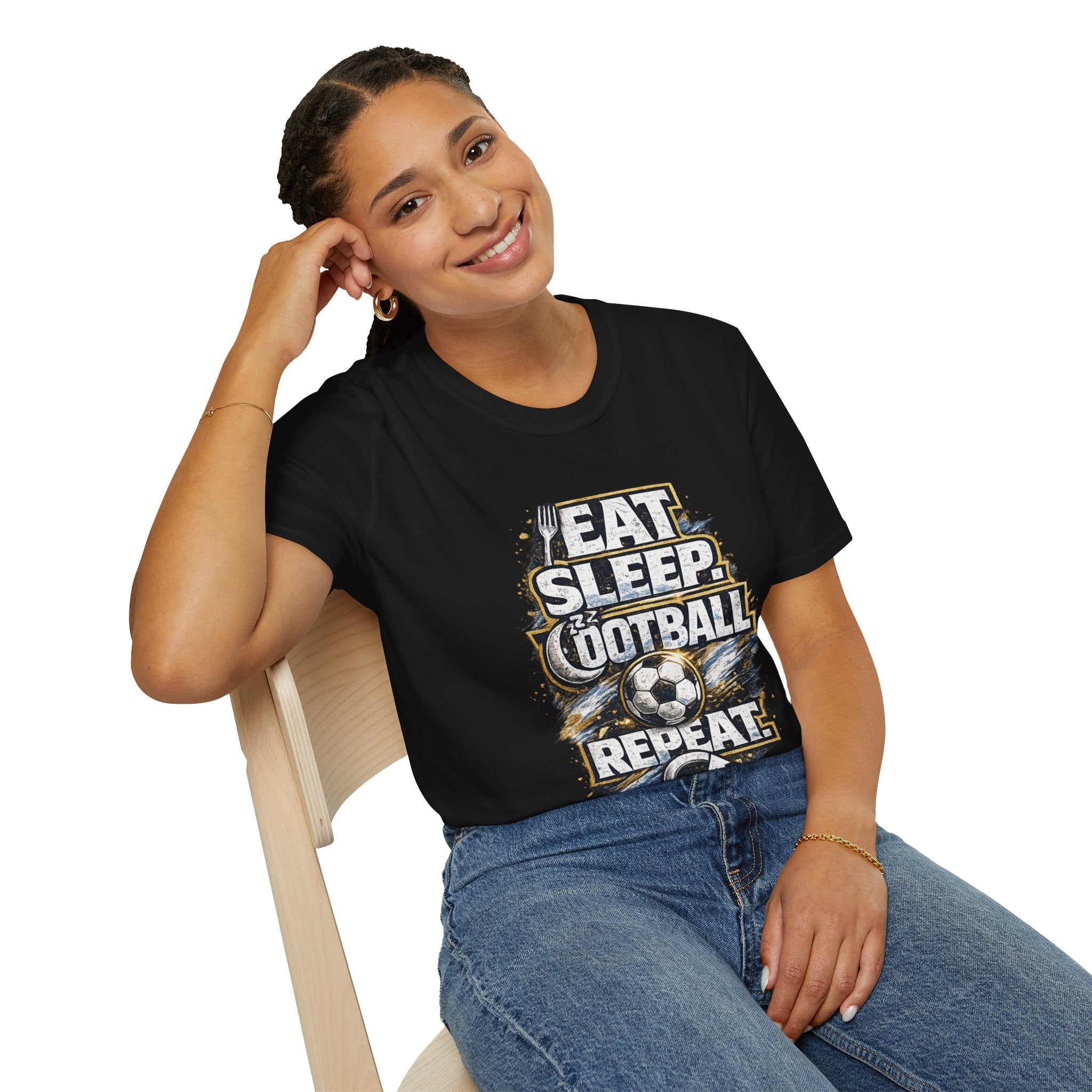 Football 'Eat Sleep Football Repeat' T-Shirt — Vintage Soccer Fan Tee