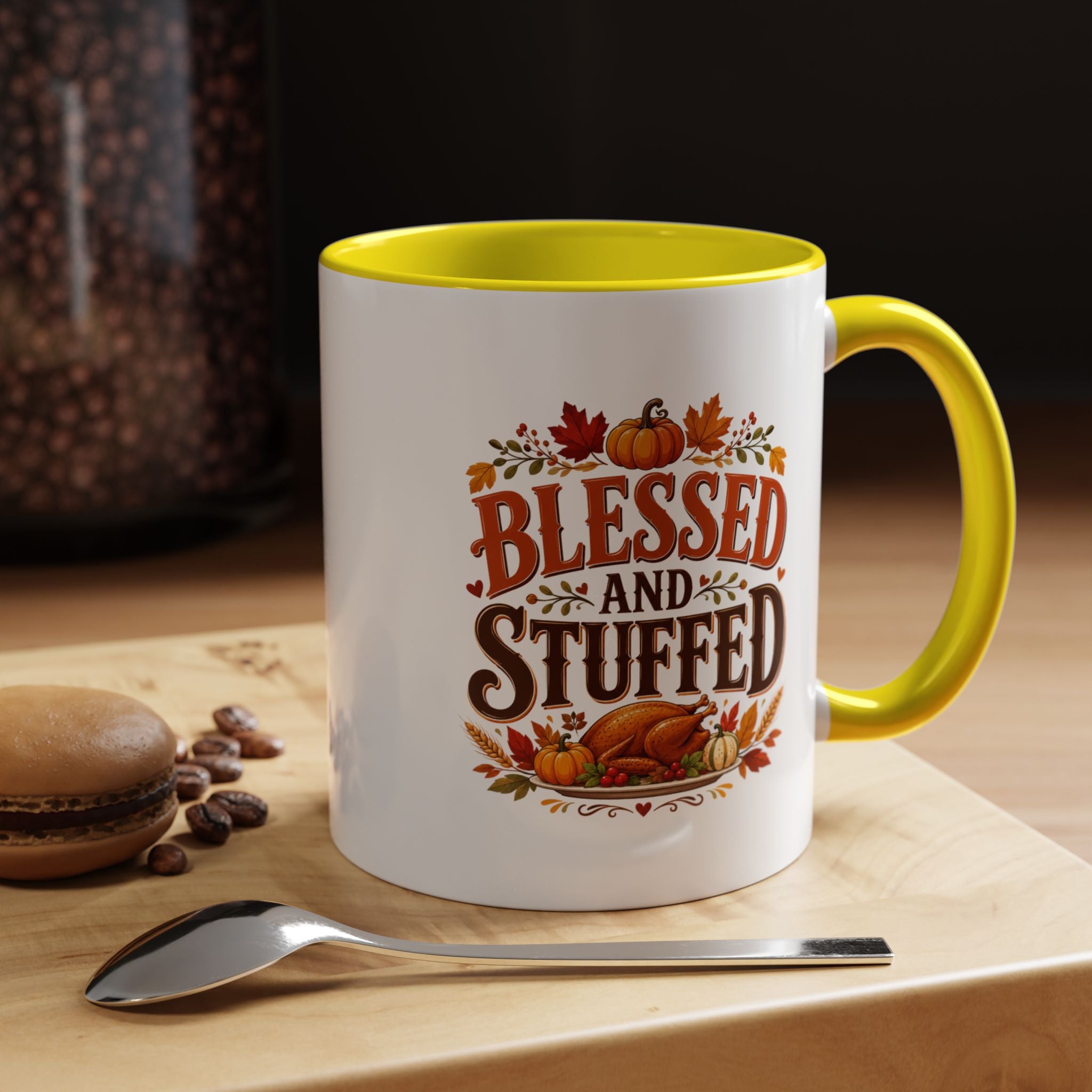 Thanksgiving Mug Blessed and Stuffed Coffee Mug — Thanksgiving Fall Ceramic Accent Mug