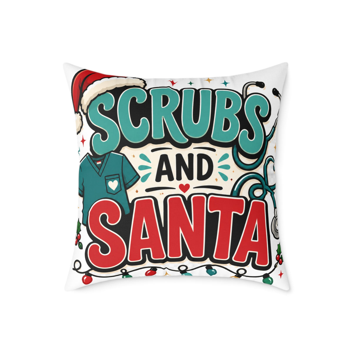 Scrubs and Santa Holiday Modern Day Christmas  Pillow — Christmas Nurse Decorative Cushion