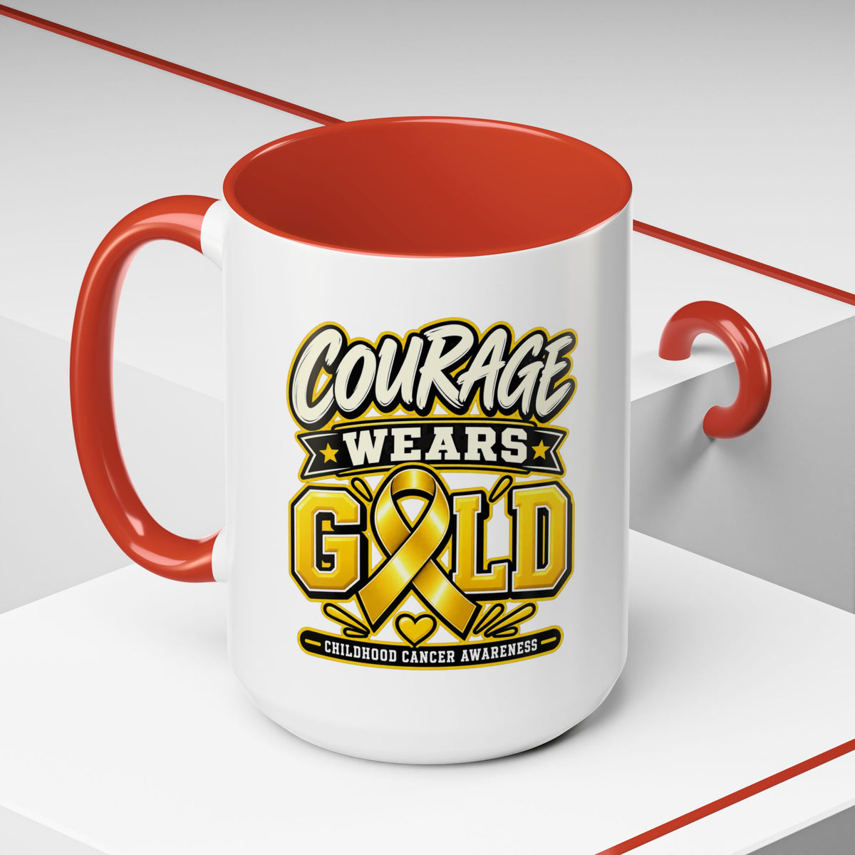 Courage Wears Gold Coffee Mug — Childhood Cancer Awareness Tea Cup