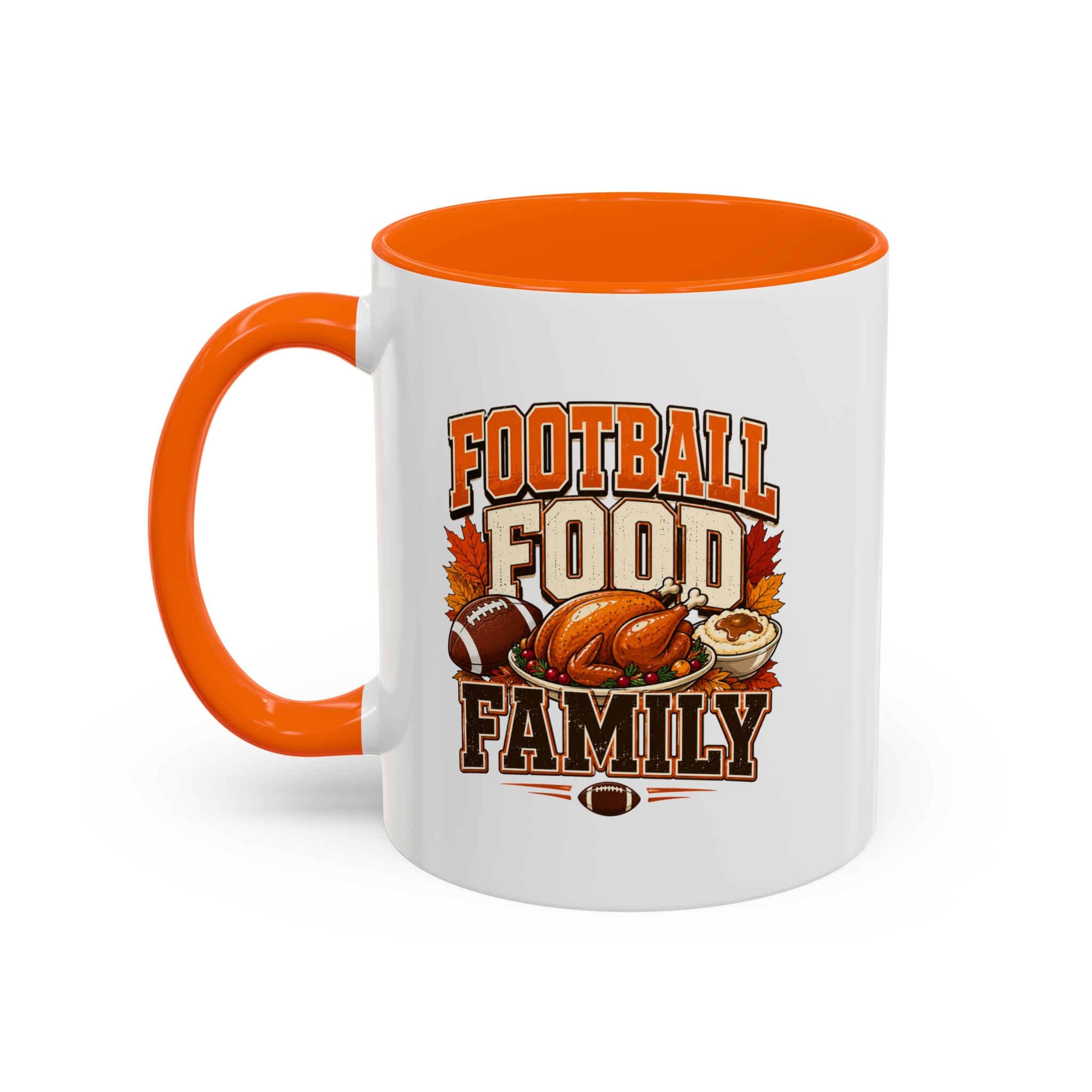 Thanksgiving Mug Football, Food & Family Coffee Mug — Thanksgiving Game Day Accent Mug