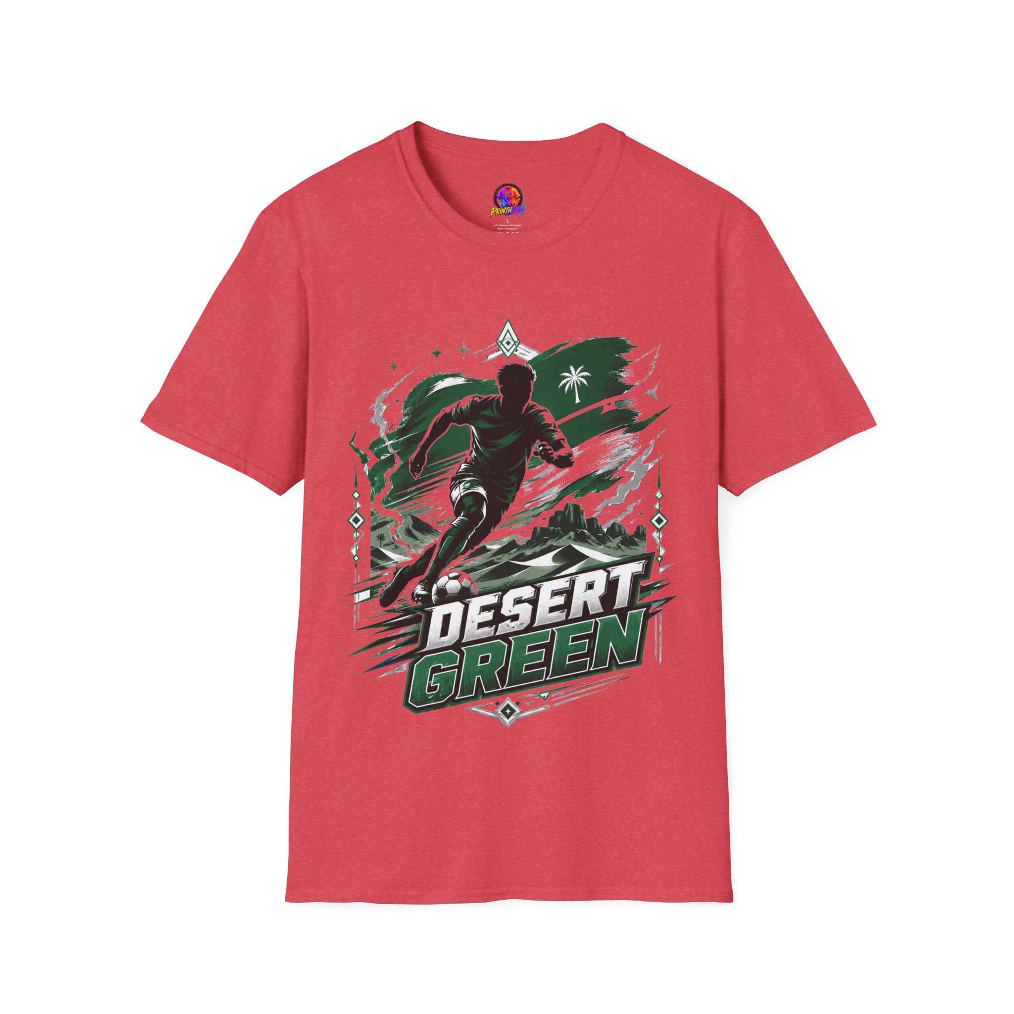 Saudi Arabia Desert Green Soccer T-Shirt — Silhouette Player Graphic
