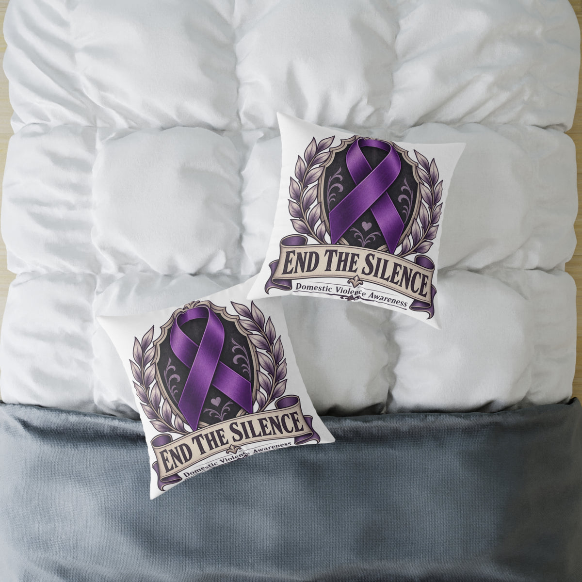 End the Silence Purple Ribbon Square Pillow - Domestic Violence Awareness Throw Pillow