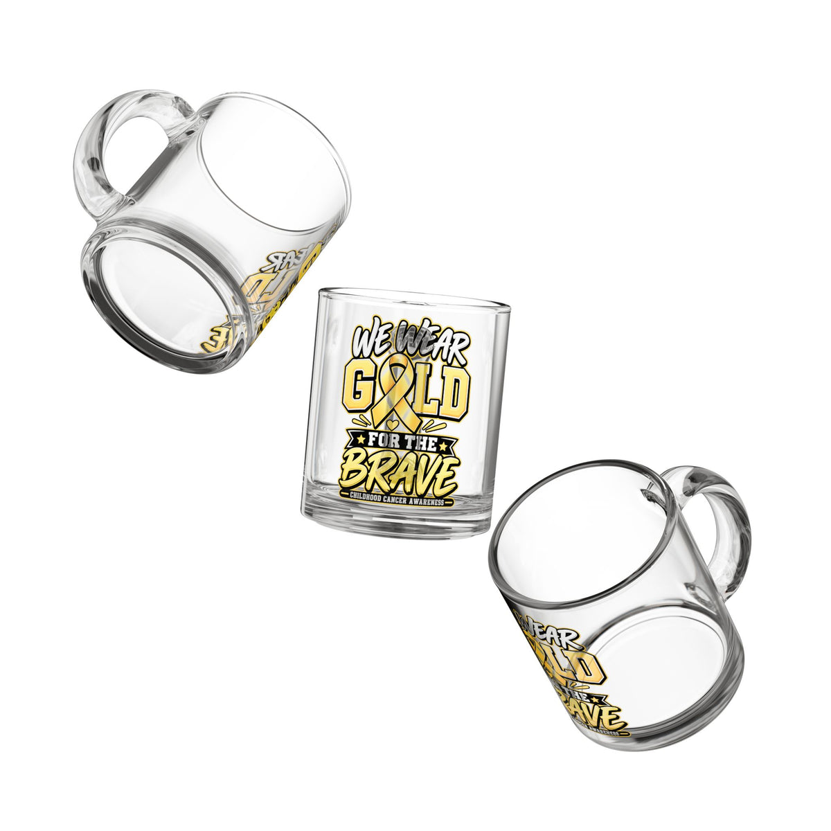 Glass Mug — "We Wear Gold for the Brave" Childhood Cancer Awareness