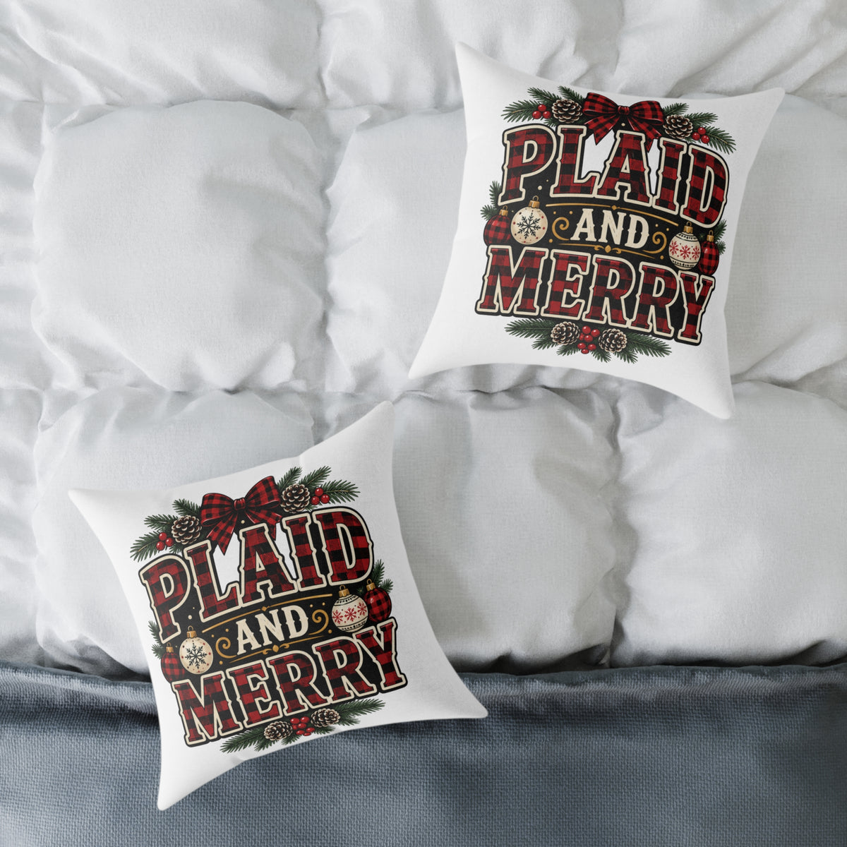 Plaid and Merry Christmas Throw Pillow