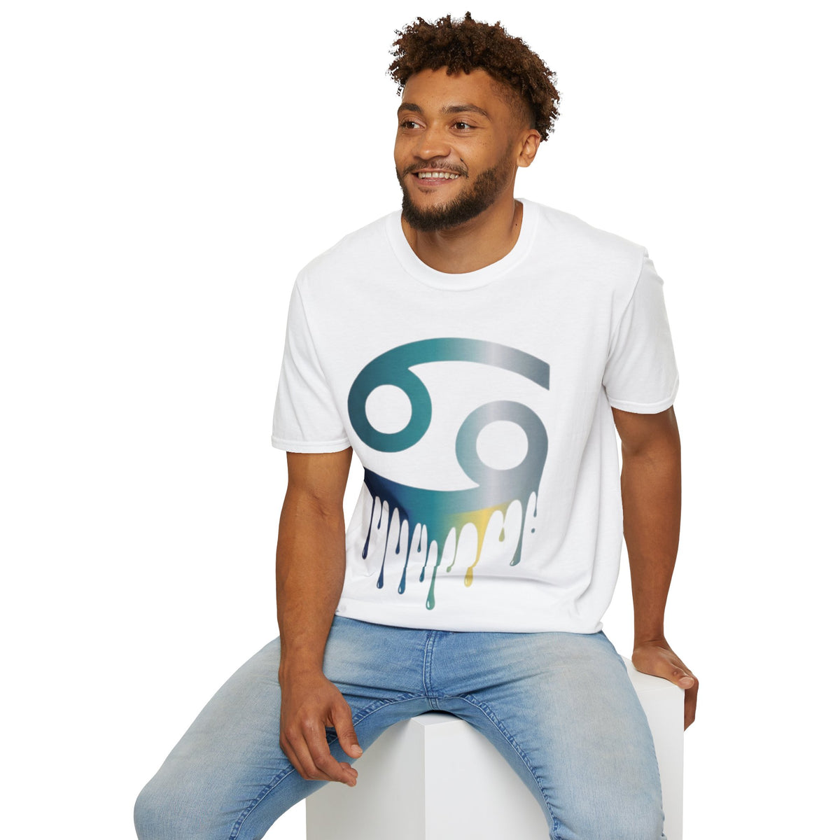 Cancer Zodiac T‑Shirt — Dripping Gradient Astrology Tee (Cancer Symbol)