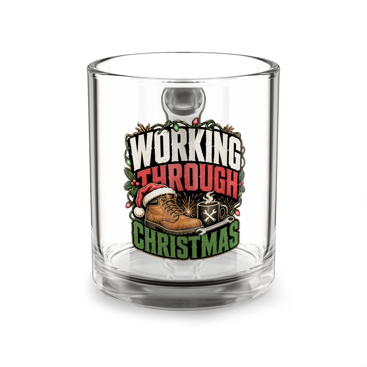 Modern Day Christmas Glass Mug  10oz Working Through Christmas Glass Mug - 10oz Holiday Coffee Cup for Night Shift & Busy Workers