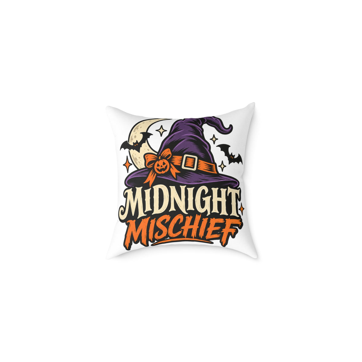 Midnight Mischief Halloween Pillow – Witch Hat & Bats Decorative Throw Pillow