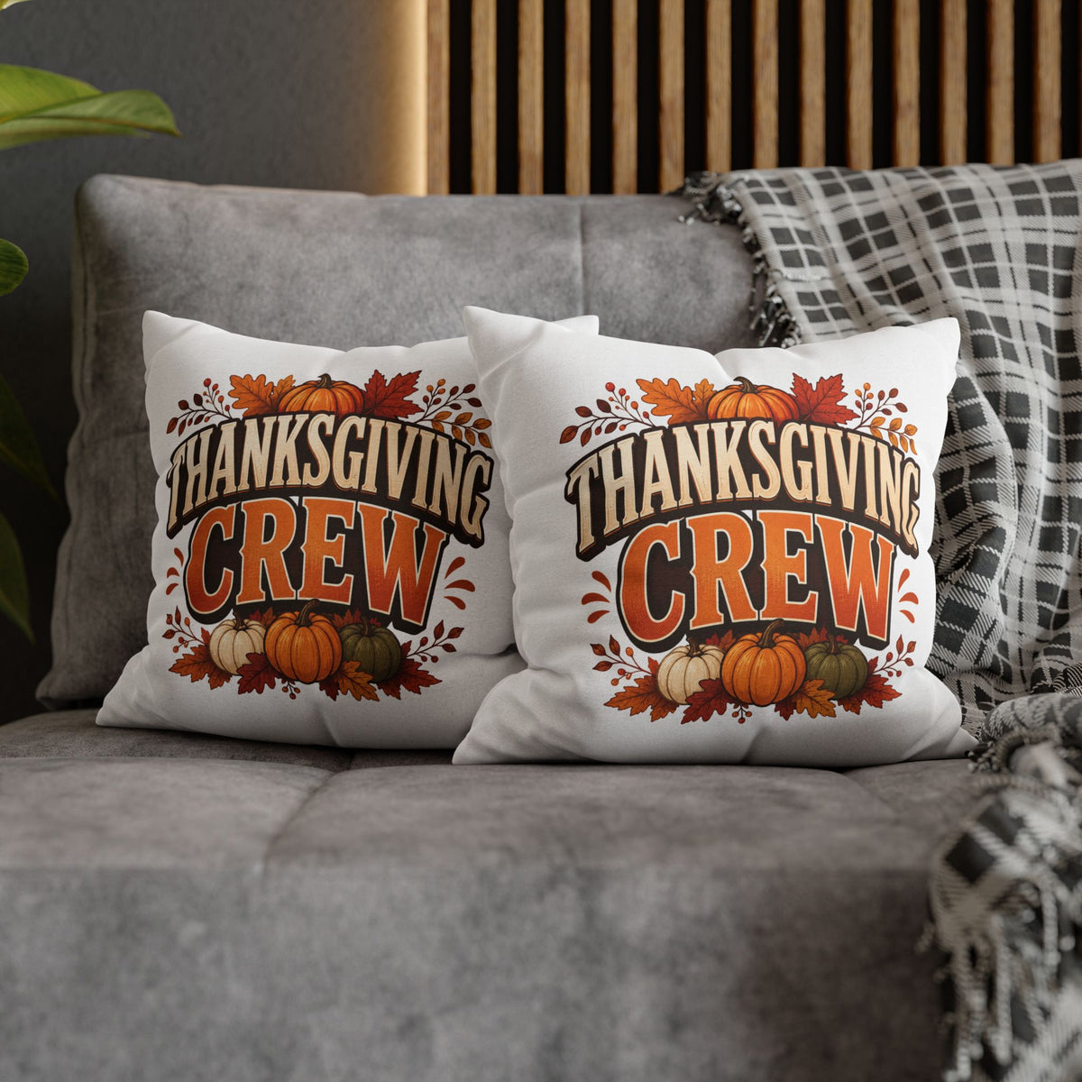 Thanksgiving Crew Decorative Pillow Cover — Fall Pumpkin Accent Pillowcase