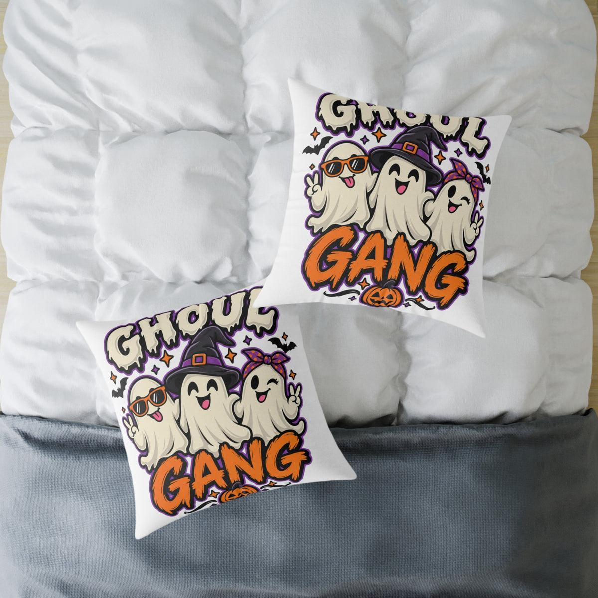 Ghoul Gang Halloween Pillow — Cute Ghosts Decorative Square Throw Pillow
