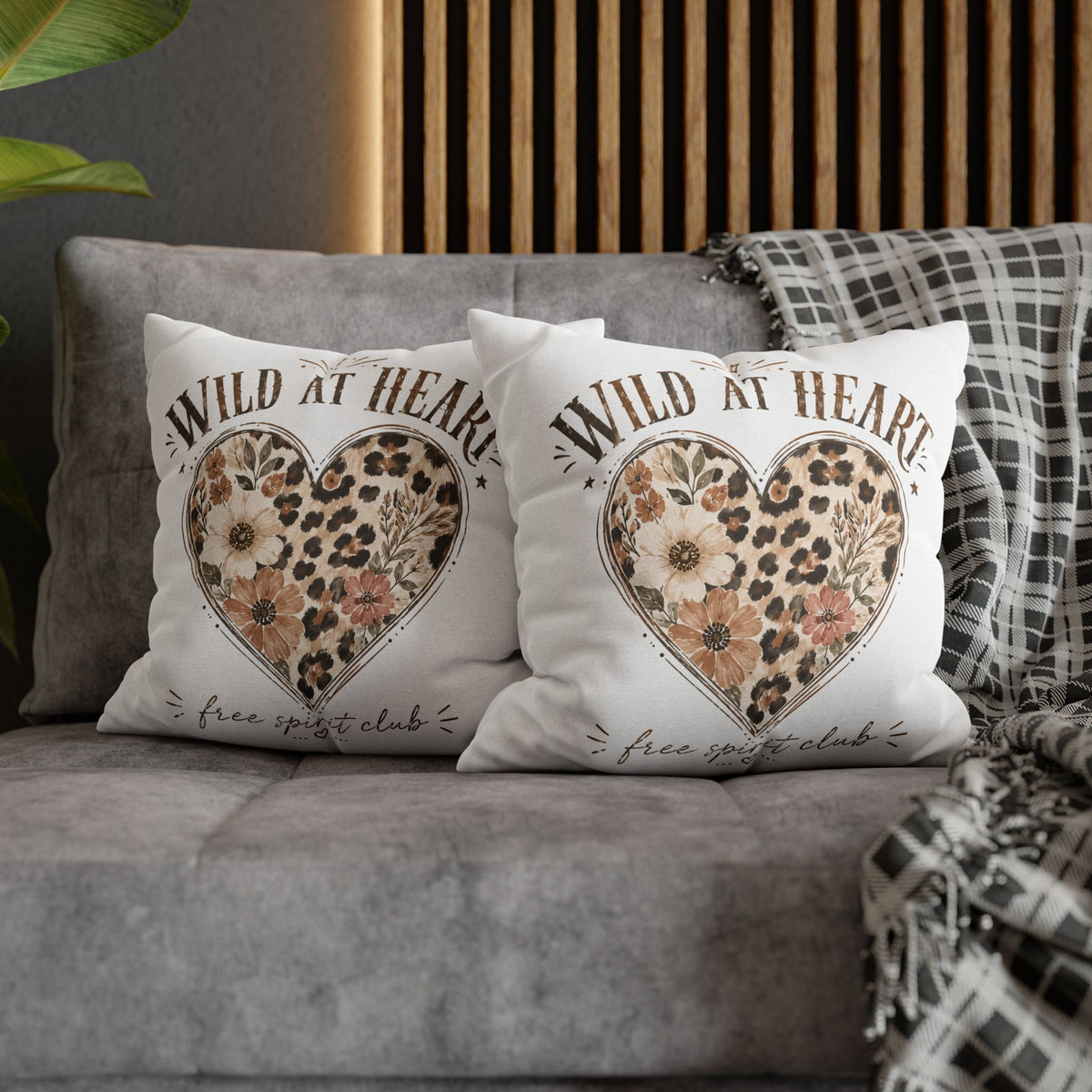 Wild at Heart Leopard Floral Pillowcase — Decorative Square Throw Pillow Cover Milo Bailey Dog Dad Mom