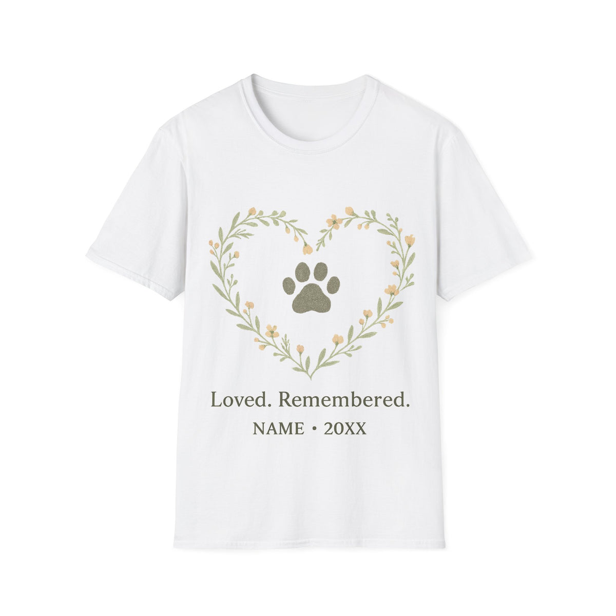 "Love Remembered" Delicate Leaf Heart Pet Memorial Tee - Aesthetic Paw Print Remembrance White T-Shirt - Trending Now - September 2026