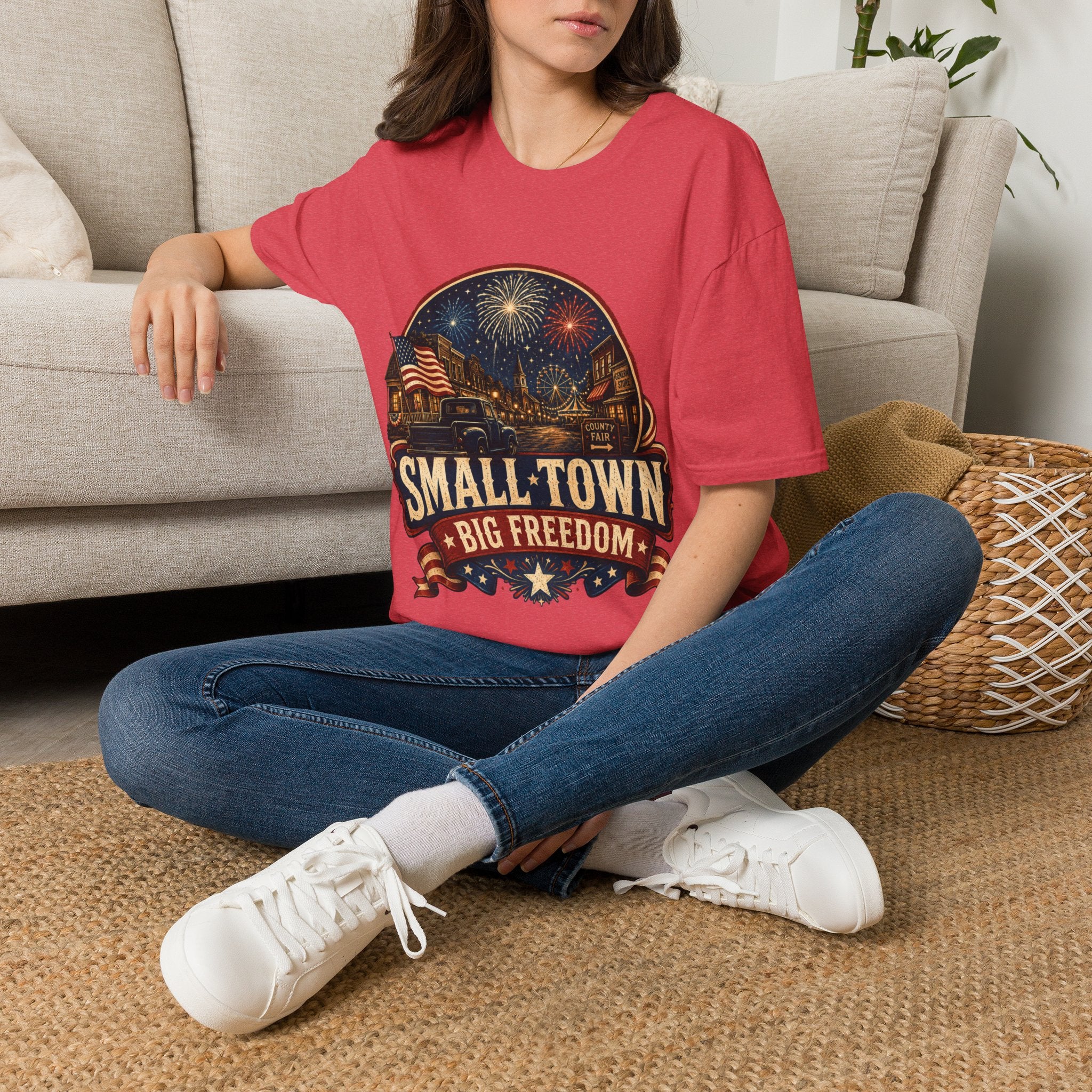 Small Town Big Freedom T-Shirt — Patriotic 4th of July Fireworks Tee