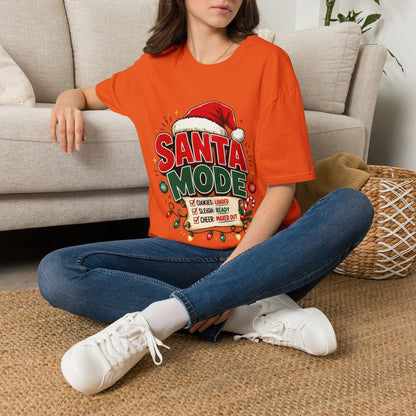 Santa Mode T-Shirt — Holiday Christmas Graphic Tee with Santa Hat