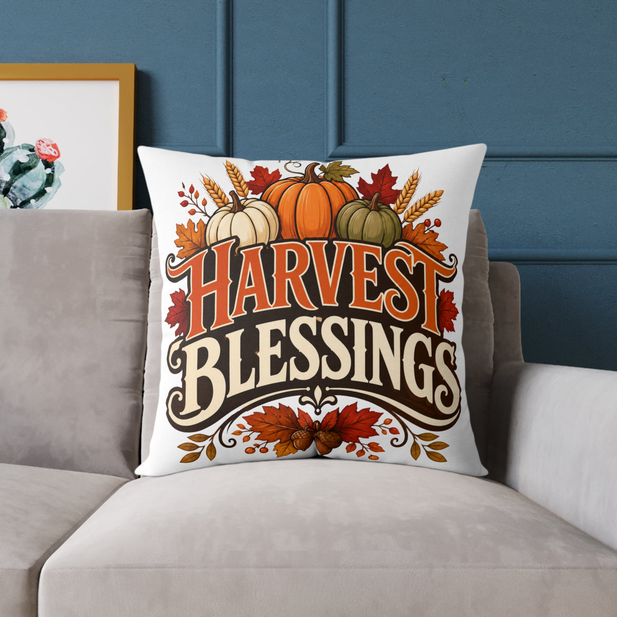Thanksgiving Harvest Blessings Fall Throw Pillow — Autumn Pumpkin Decorative Pillow