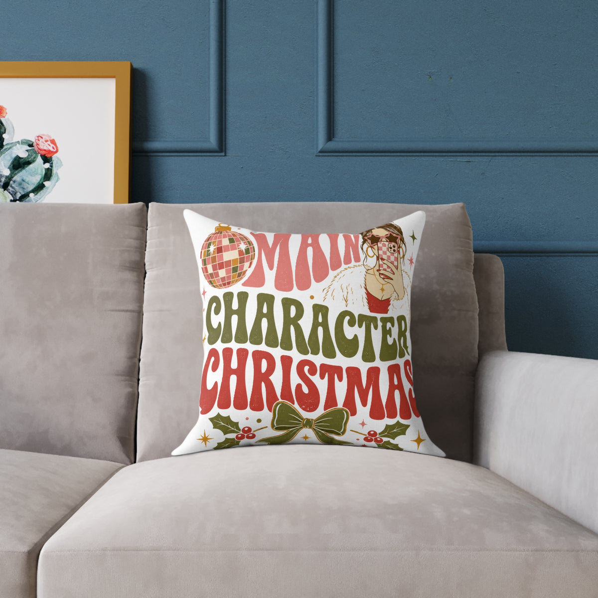 Modern Day Christmas Main Character Christmas Square Poly Canvas Pillow