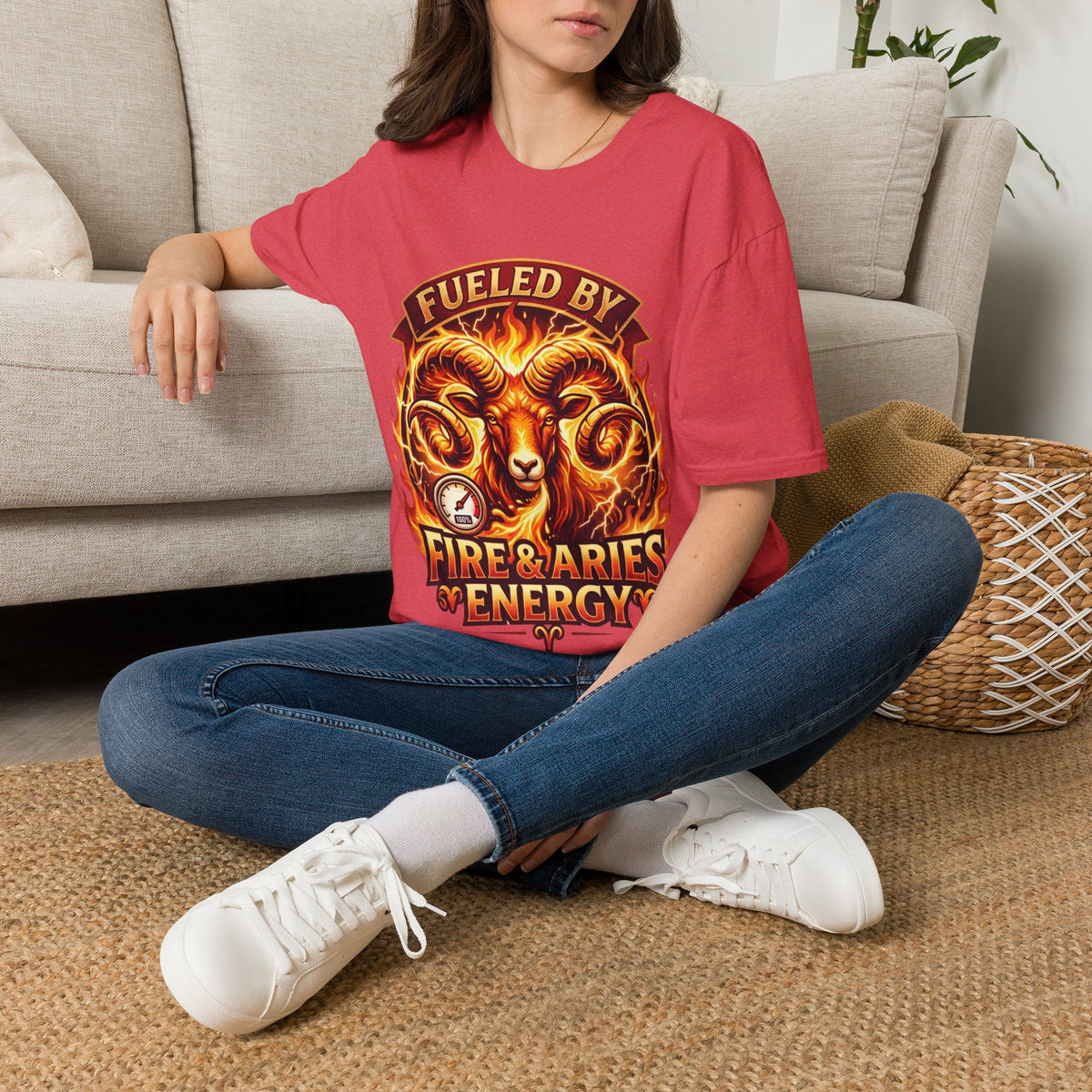 Aries Zodiac Fueled By Fire & Aries Energy T-Shirt — Zodiac Ram Graphic Tee