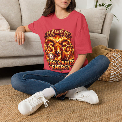 Fueled By Fire & Aries Energy T-Shirt — Zodiac Ram Graphic Tee