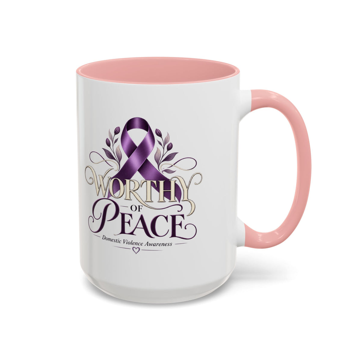Worth of Peace Accent Coffee Mug — Domestic Violence Awareness Ribbon (11/15oz)