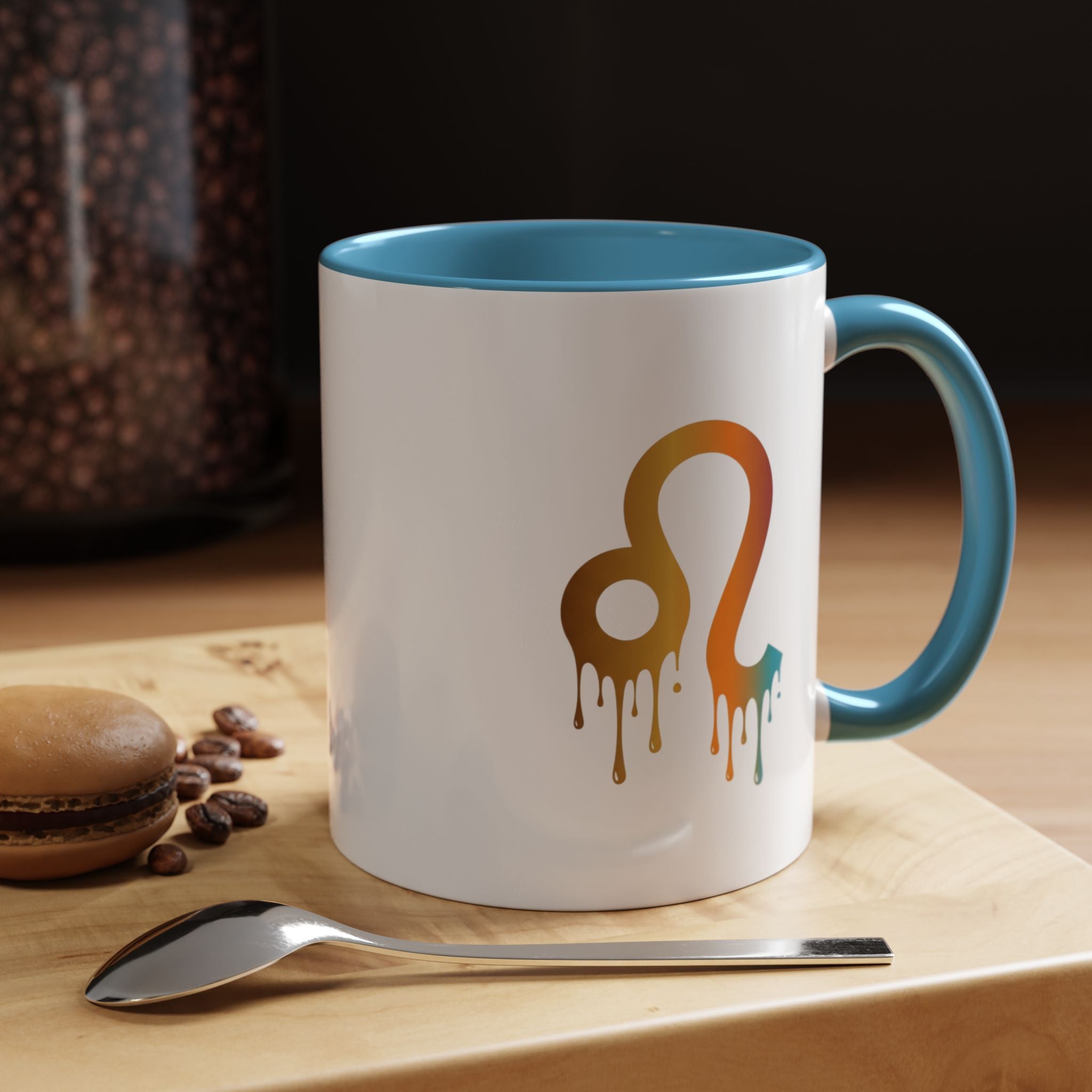 Leo Zodiac Coffee Mug — Dripping Rainbow Leo Symbol Accent Mug