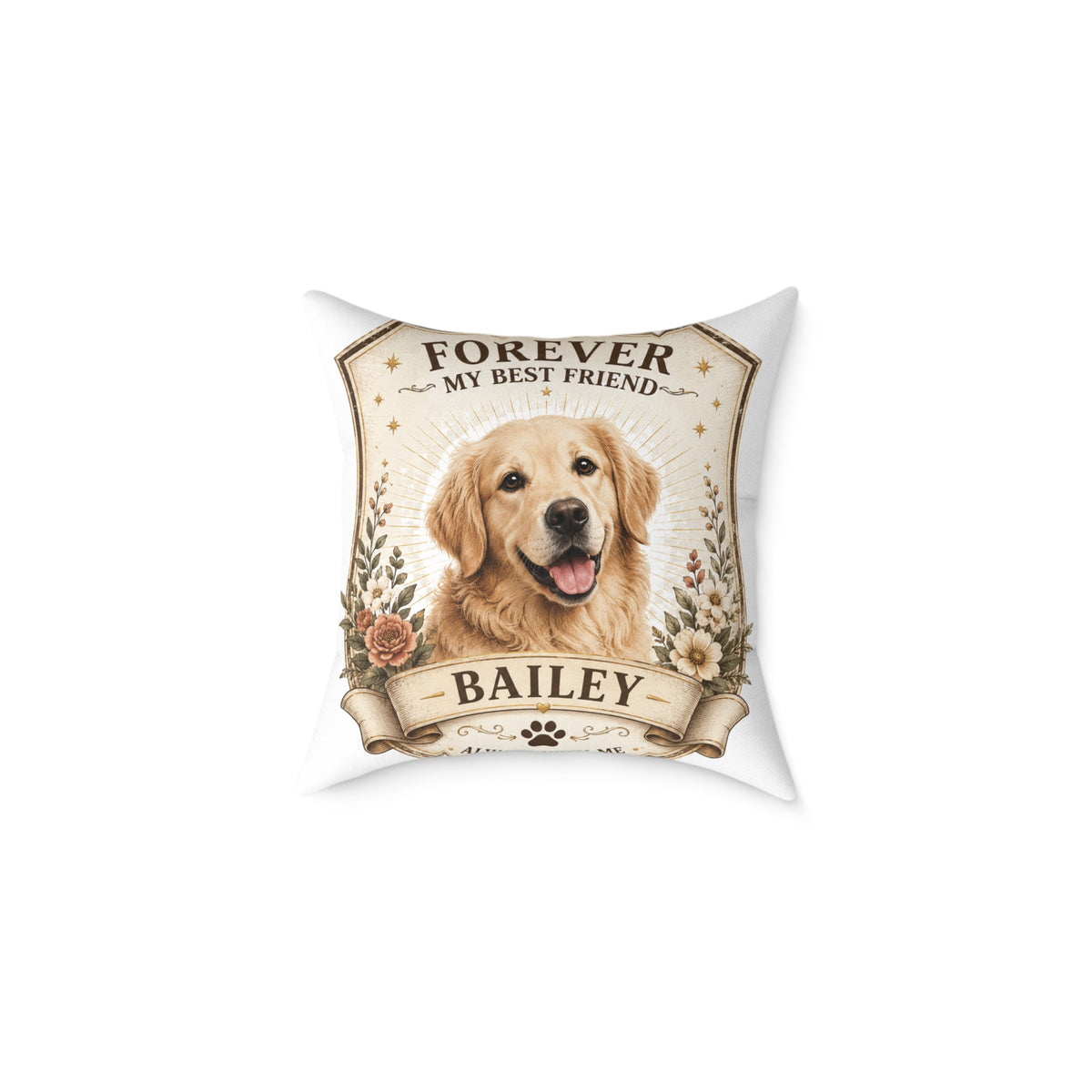 Forever My Best Friend Golden Retriever Pillow Milo Bailey Dog Dad Mom— Personalized Dog Name Cushion