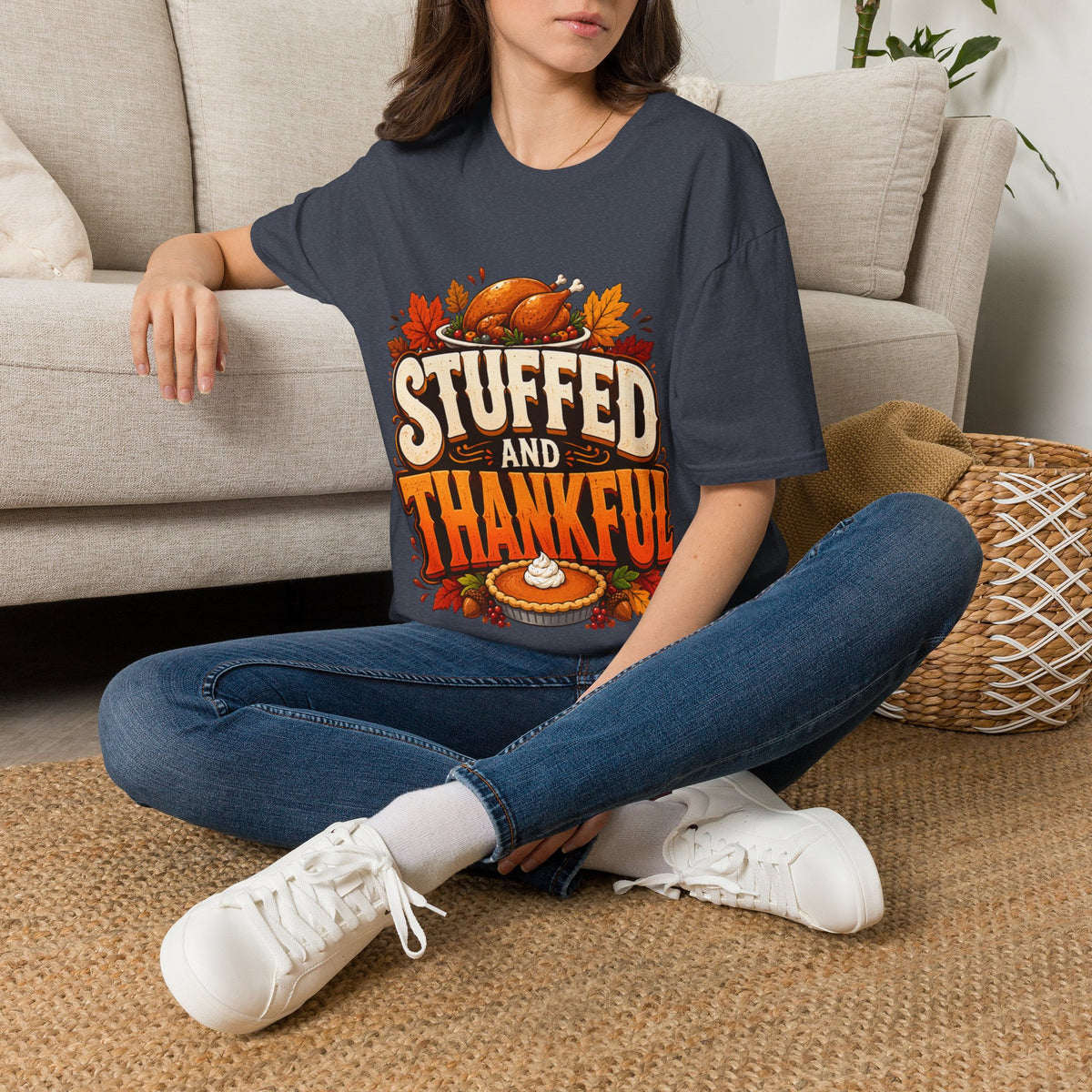 Thanksgiving T-Shirt — "Stuffed and Thankful" Turkey Design