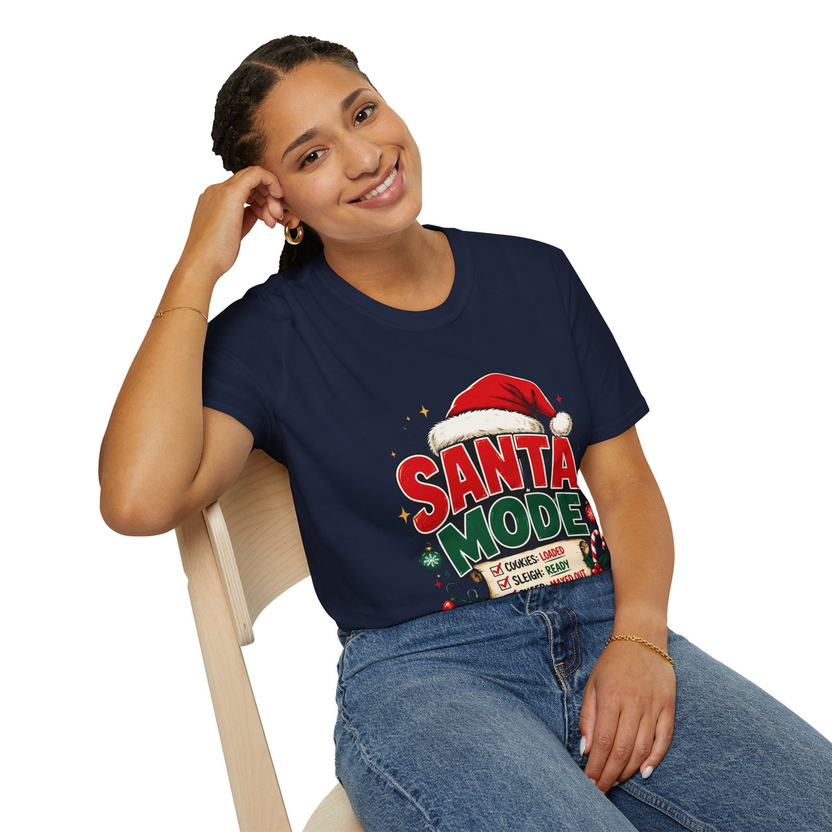 Santa Mode T-Shirt — Holiday Christmas Graphic Tee with Santa Hat