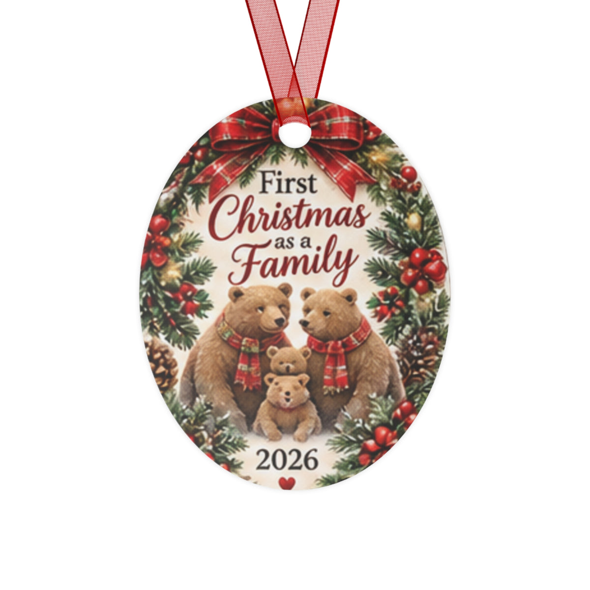 First Christmas as a Family 2026 Metal Ornament – Cute Bear Family Holiday Keepsake