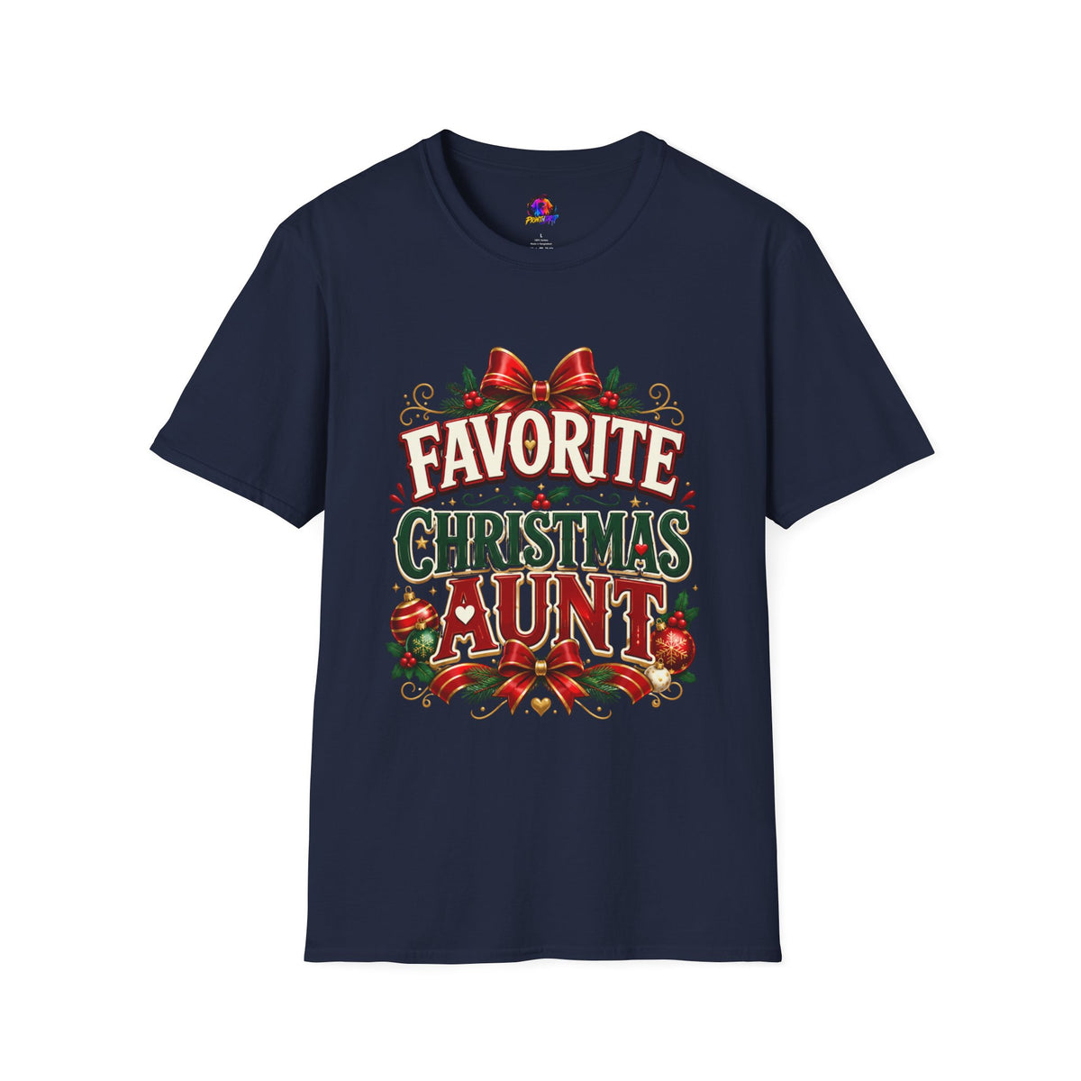 Favorite Christmas Aunt T-Shirt — Festive Holiday Auntie Tee with Bow & Holly