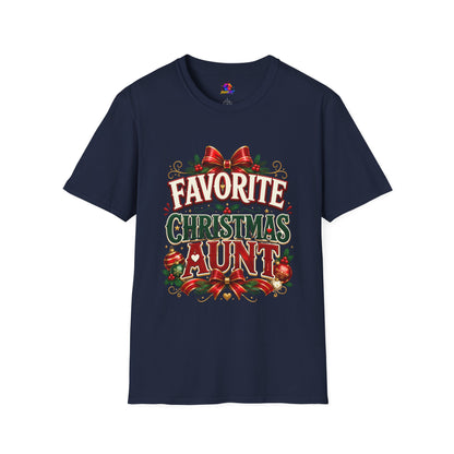 Favorite Christmas Aunt T-Shirt — Festive Holiday Auntie Tee with Bow & Holly