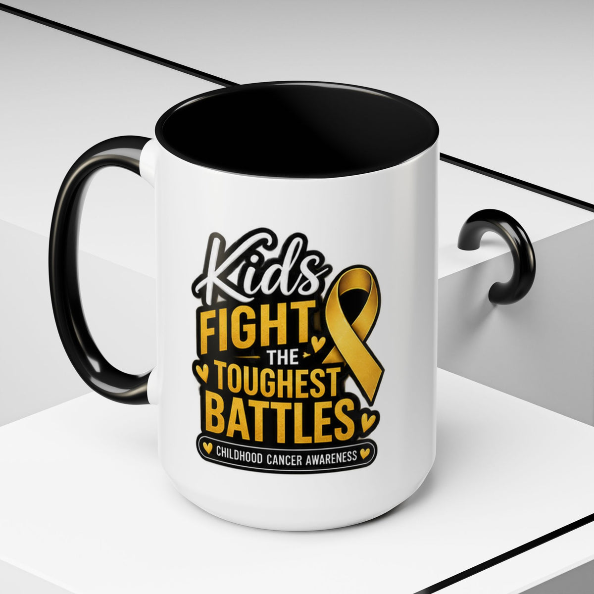 Childhood Cancer Awareness Accent Coffee Mug - "Kids Fight the Toughest Battles" (11/15oz)